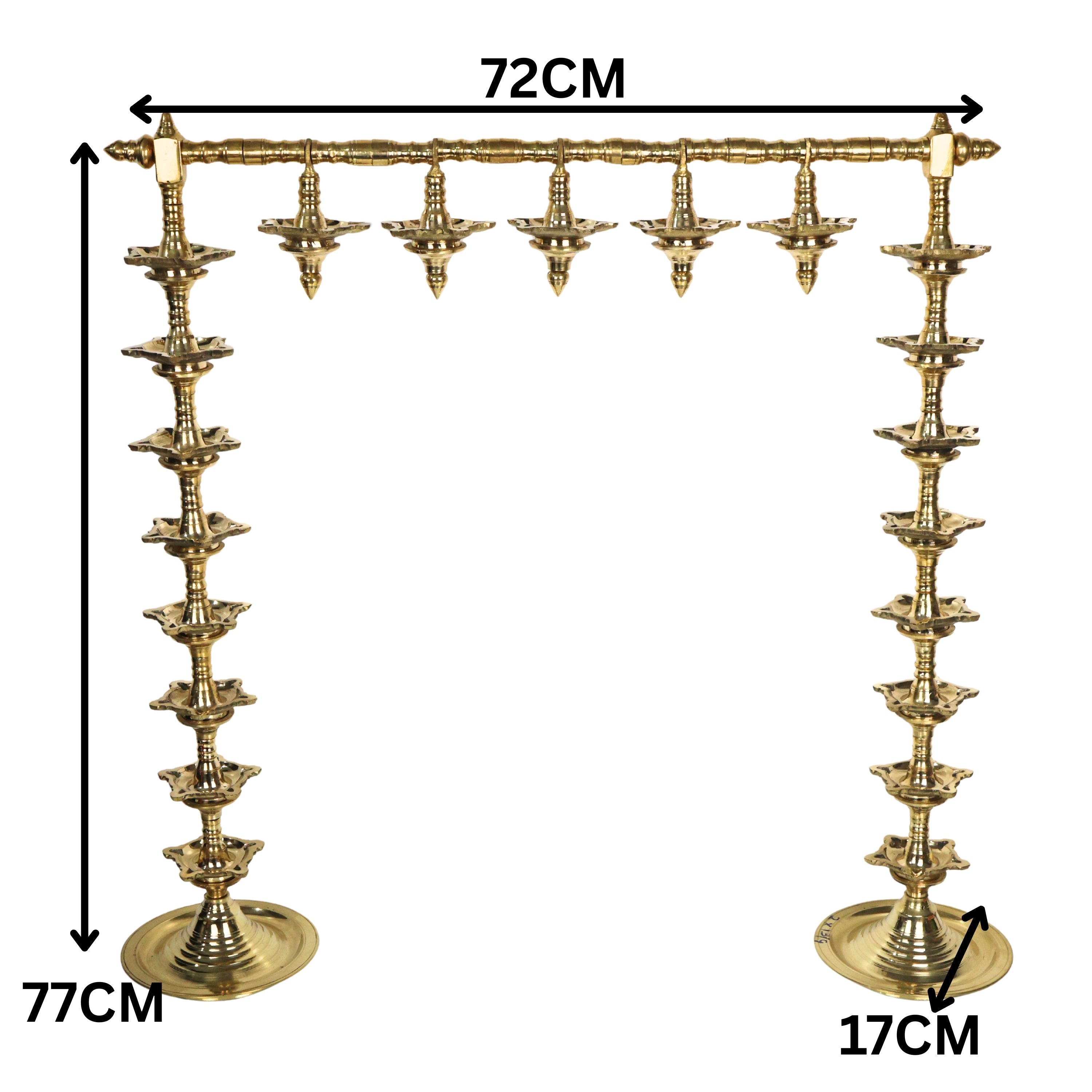 Brass Traditional Deepa Stambh Lamp Stand Kuthu Vilakku Nilavilakku Samai Peetal Pittalai Temple Pooja Oil Lamp Stand Large Floor Diya Stand South Indian Mandir Deepam Stand Decorative Brass Vilakku, Gold, 30.5 Inch, 1 Piece