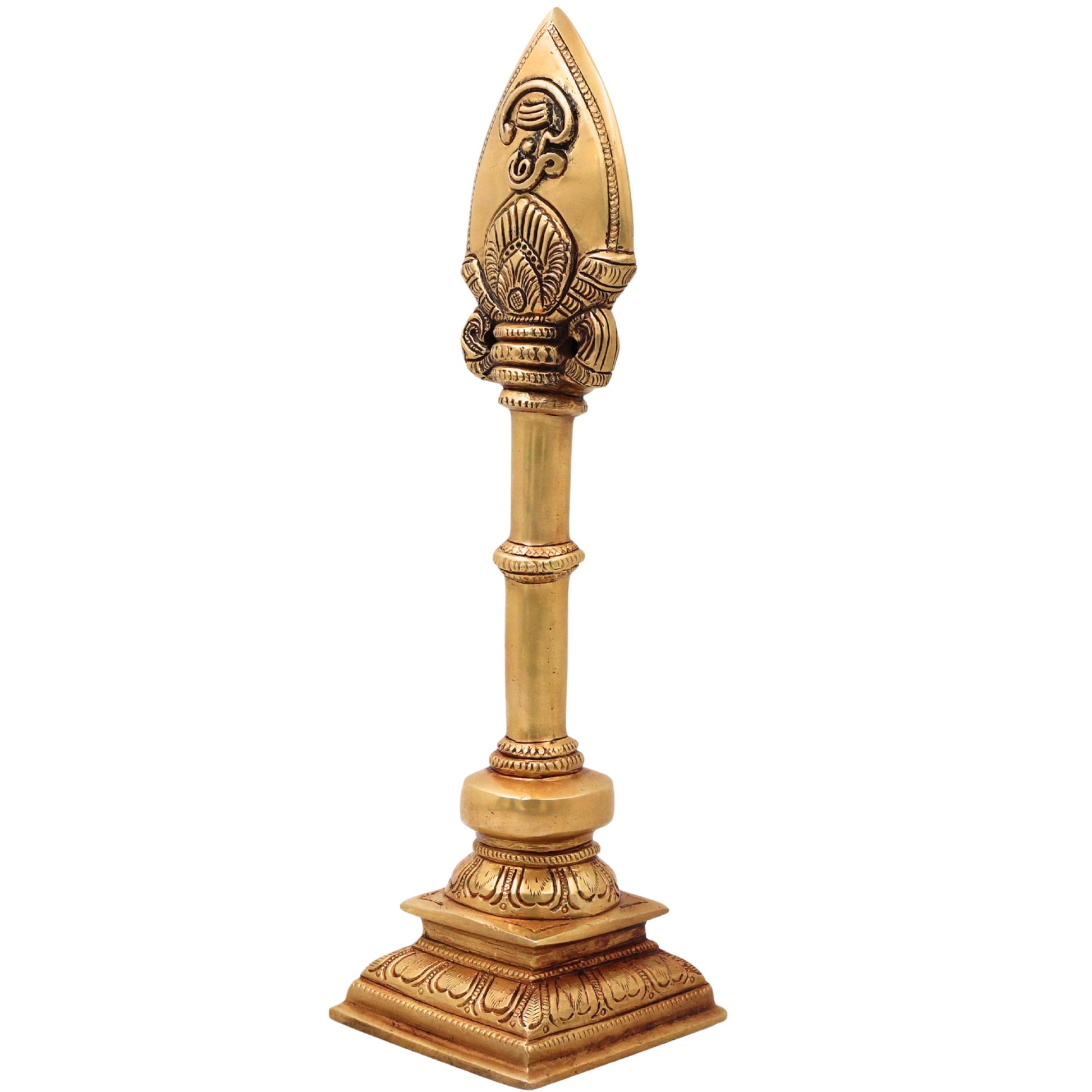 Brass Murugan Vel Velayudham Kartikeya Subramanya Skanda Sacred Vel Ayudha Pooja Idol 30cm, Gold, 12 Inch, 1 Piece