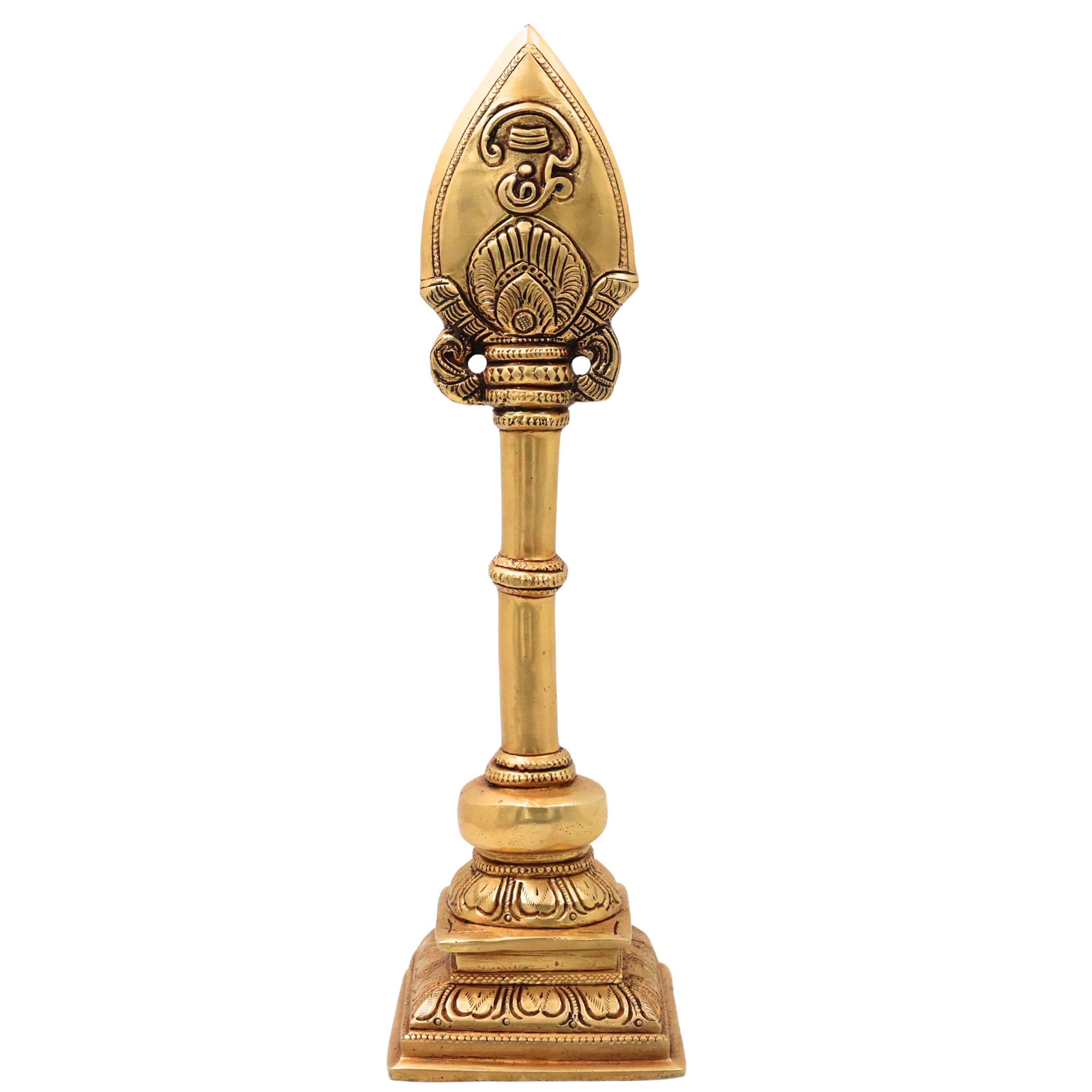 Brass Murugan Vel Velayudham Kartikeya Subramanya Skanda Sacred Vel Ayudha Pooja Idol 30cm, Gold, 12 Inch, 1 Piece