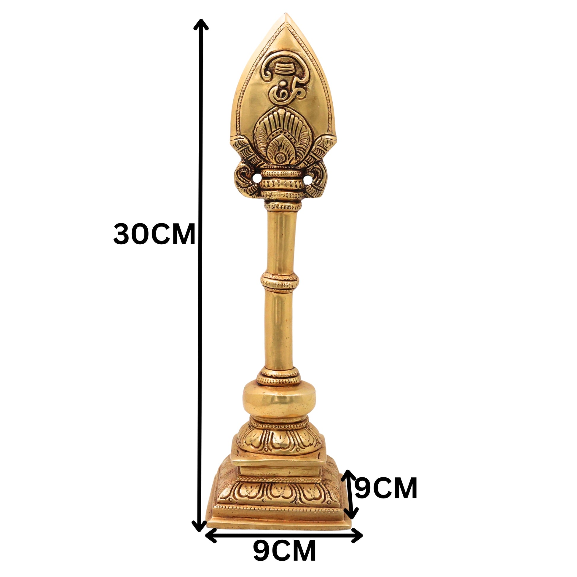 Brass Murugan Vel Velayudham Kartikeya Subramanya Skanda Sacred Vel Ayudha Pooja Idol 30cm, Gold, 12 Inch, 1 Piece