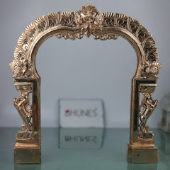 Bronze Prabhavali Arch Makara Torana Kirtimukha Prabha Mandala Vigraha Murti Back Frame Temple Mandir Puja Decor Panchaloha Style Kavacha Arch Frame 34 cm, Gold, 13.5 Inch, 1 Piece