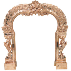 Bronze Prabhavali Arch Makara Torana Kirtimukha Prabha Mandala Vigraha Murti Back Frame Temple Mandir Puja Decor Panchaloha Style Kavacha Arch Frame 34 cm, Gold, 13.5 Inch, 1 Piece