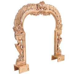 Bronze Prabhavali Arch Makara Torana Kirtimukha Prabha Mandala Vigraha Murti Back Frame Temple Mandir Puja Decor Panchaloha Style Kavacha Arch Frame 34 cm, Gold, 13.5 Inch, 1 Piece