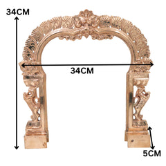 Bronze Prabhavali Arch Makara Torana Kirtimukha Prabha Mandala Vigraha Murti Back Frame Temple Mandir Puja Decor Panchaloha Style Kavacha Arch Frame 34 cm, Gold, 13.5 Inch, 1 Piece