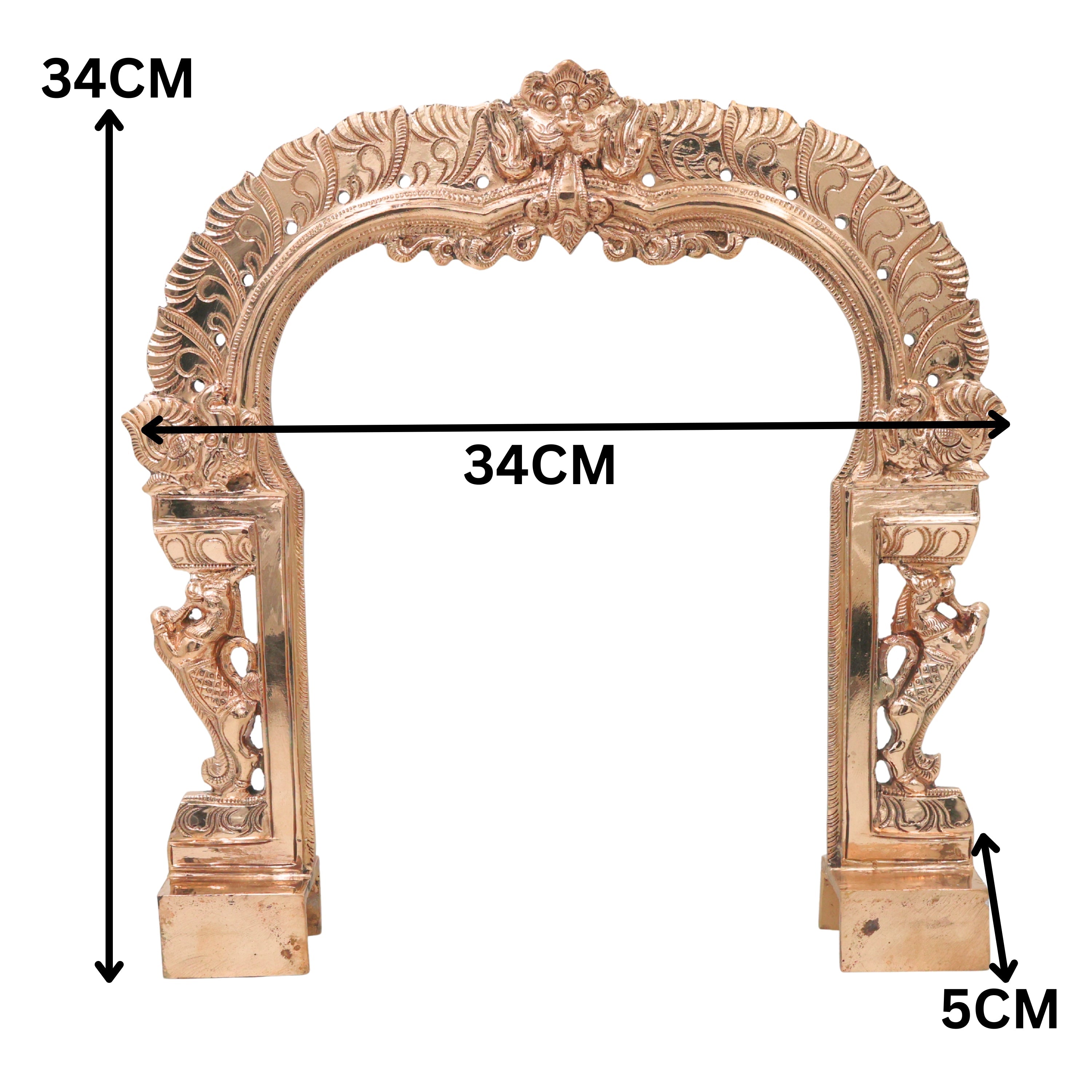 Bronze Prabhavali Arch Makara Torana Kirtimukha Prabha Mandala Vigraha Murti Back Frame Temple Mandir Puja Decor Panchaloha Style Kavacha Arch Frame 34 cm, Gold, 13.5 Inch, 1 Piece