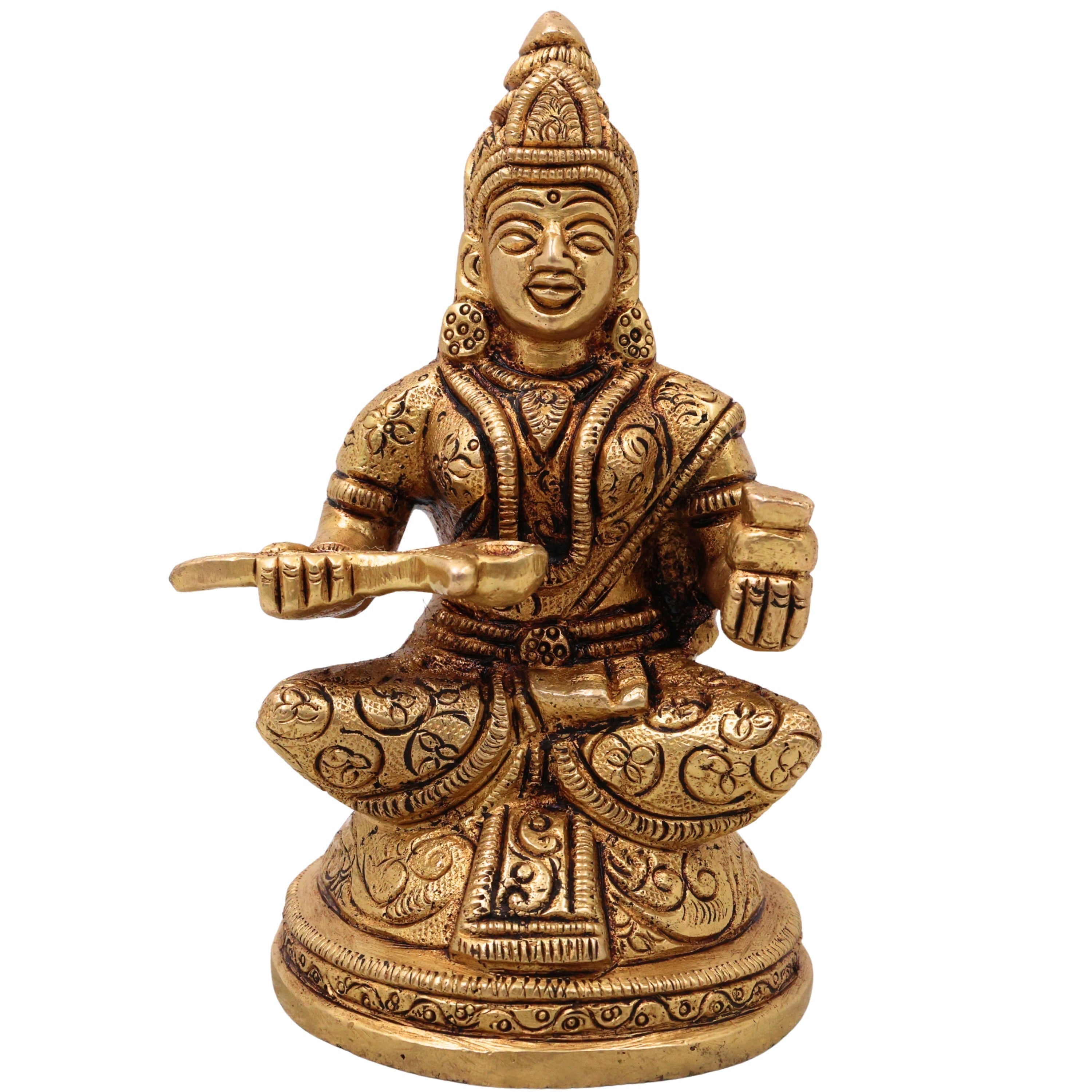 Brass Annapurneshwari Annapurna Devi Idol Annapoorna Amman Murti Peetal Pital Vigraha Moorti for Puja Mandir Home Decor Gift Statue, Gold, 6 Inch, 1 Piece