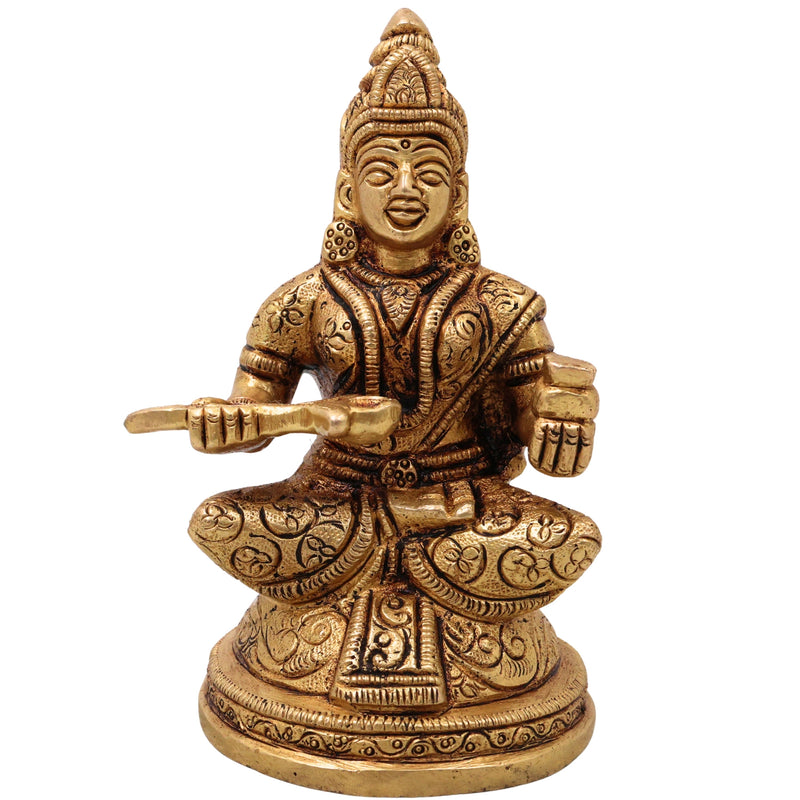 Brass Annapurneshwari Annapurna Devi Idol Annapoorna Amman Murti Peetal Pital Vigraha Moorti for Puja Mandir Home Decor Gift Statue, Gold, 6 Inch, 1 Piece