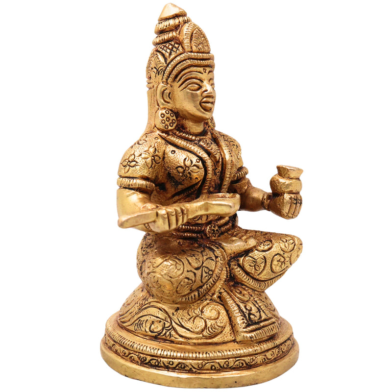 Brass Annapurneshwari Annapurna Devi Idol Annapoorna Amman Murti Peetal Pital Vigraha Moorti for Puja Mandir Home Decor Gift Statue, Gold, 6 Inch, 1 Piece