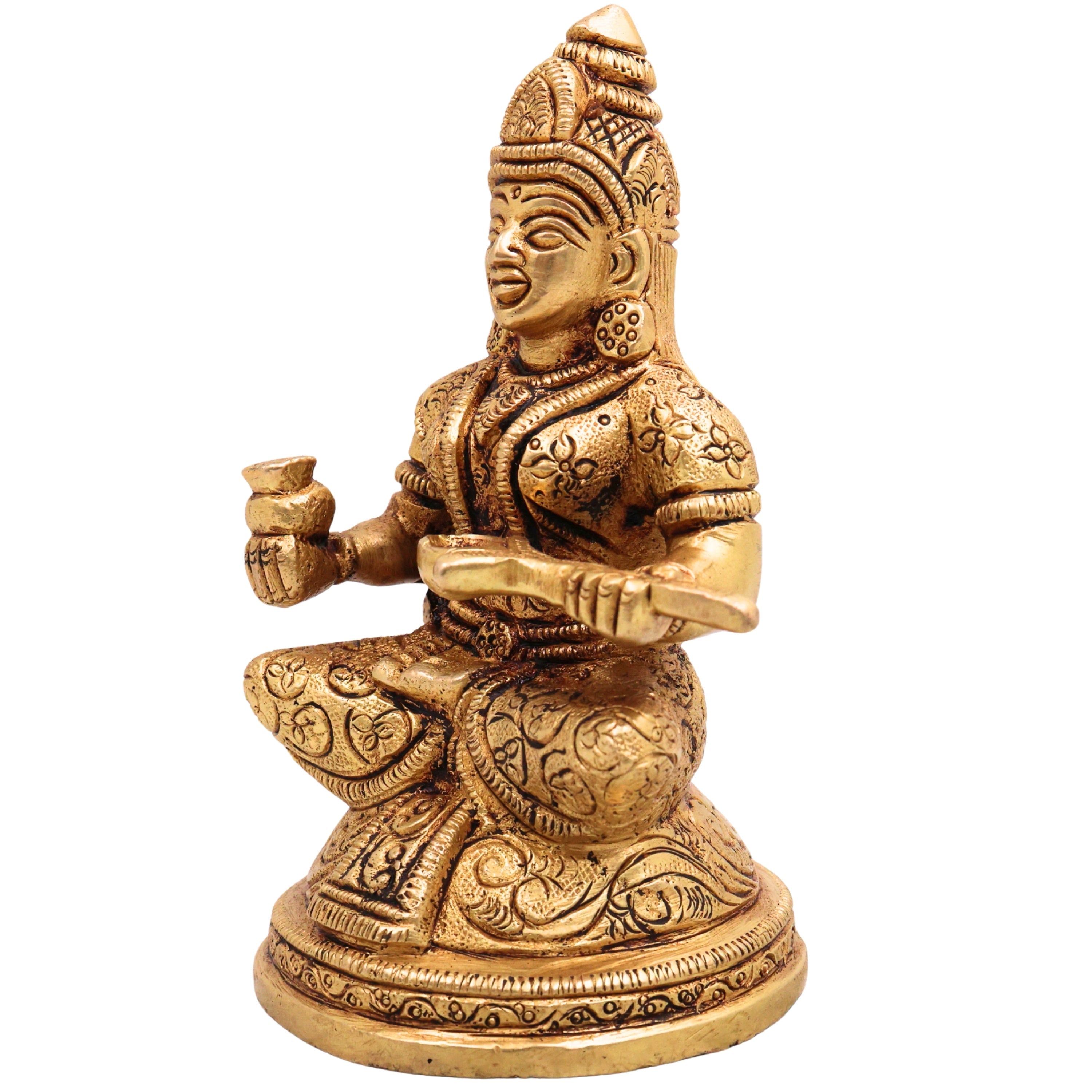 Brass Annapurneshwari Annapurna Devi Idol Annapoorna Amman Murti Peetal Pital Vigraha Moorti for Puja Mandir Home Decor Gift Statue, Gold, 6 Inch, 1 Piece
