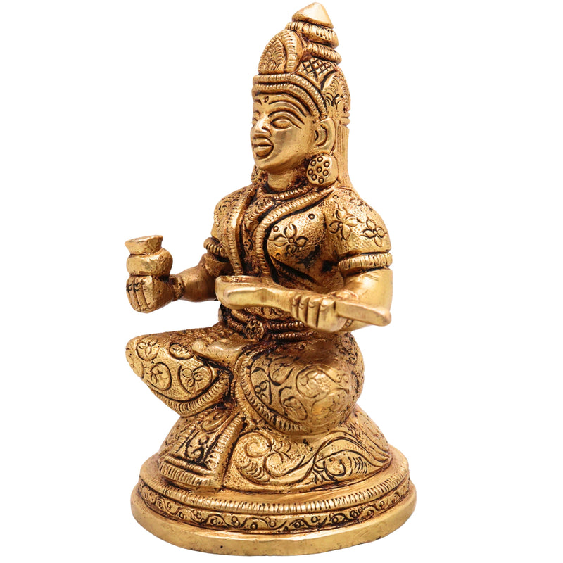 Brass Annapurneshwari Annapurna Devi Idol Annapoorna Amman Murti Peetal Pital Vigraha Moorti for Puja Mandir Home Decor Gift Statue, Gold, 6 Inch, 1 Piece