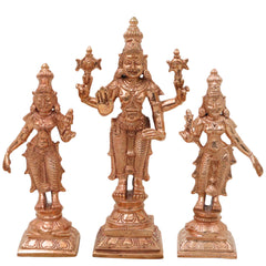 Bronze Lakshmi Narayana Vishnu With Sri Devi and Bhu Devi Idol Set Venkateswara Balaji Perumal Ranganatha Murti for Puja Mandir Home Decor Gift, Gold, 6 Inch, 1 Piece