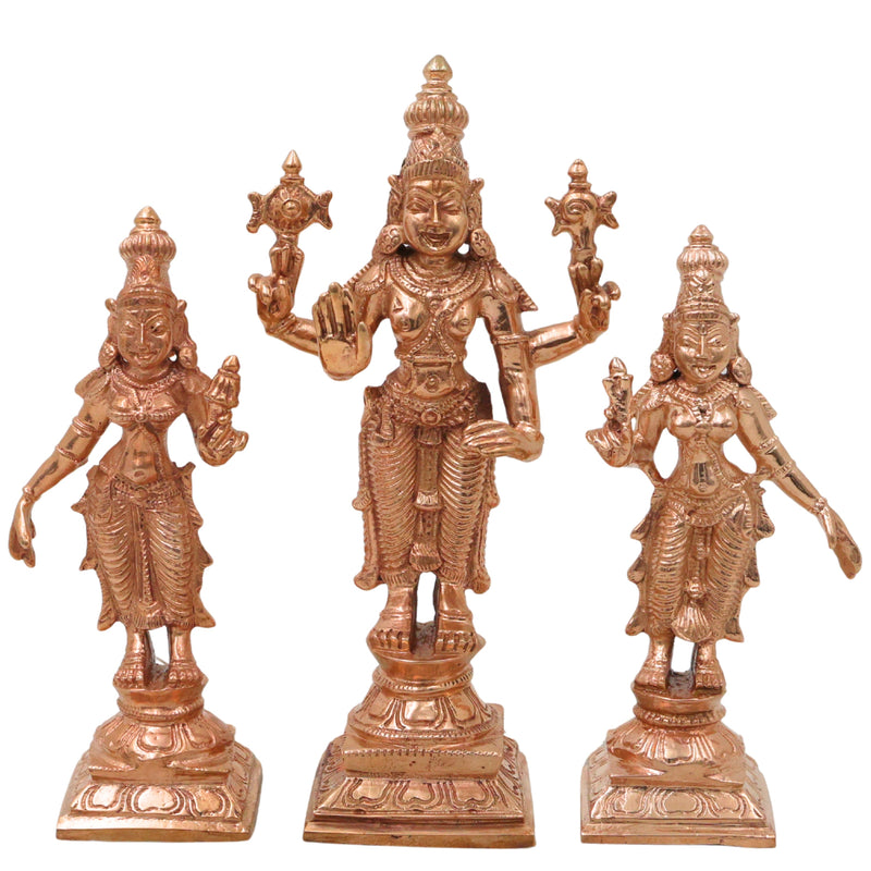 Bronze Lakshmi Narayana Vishnu With Sri Devi and Bhu Devi Idol Set Venkateswara Balaji Perumal Ranganatha Murti for Puja Mandir Home Decor Gift, Gold, 6 Inch, 1 Piece