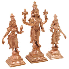 Bronze Lakshmi Narayana Vishnu With Sri Devi and Bhu Devi Idol Set Venkateswara Balaji Perumal Ranganatha Murti for Puja Mandir Home Decor Gift, Gold, 6 Inch, 1 Piece