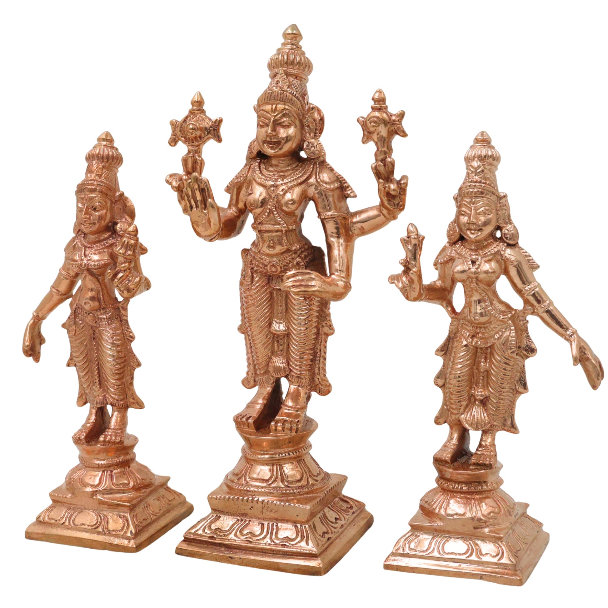 Bronze Lakshmi Narayana Vishnu With Sri Devi and Bhu Devi Idol Set Venkateswara Balaji Perumal Ranganatha Murti for Puja Mandir Home Decor Gift, Gold, 6 Inch, 1 Piece