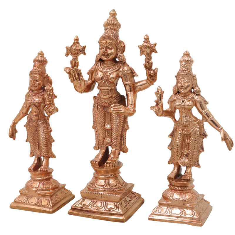 Bronze Lakshmi Narayana Vishnu With Sri Devi and Bhu Devi Idol Set Venkateswara Balaji Perumal Ranganatha Murti for Puja Mandir Home Decor Gift, Gold, 6 Inch, 1 Piece