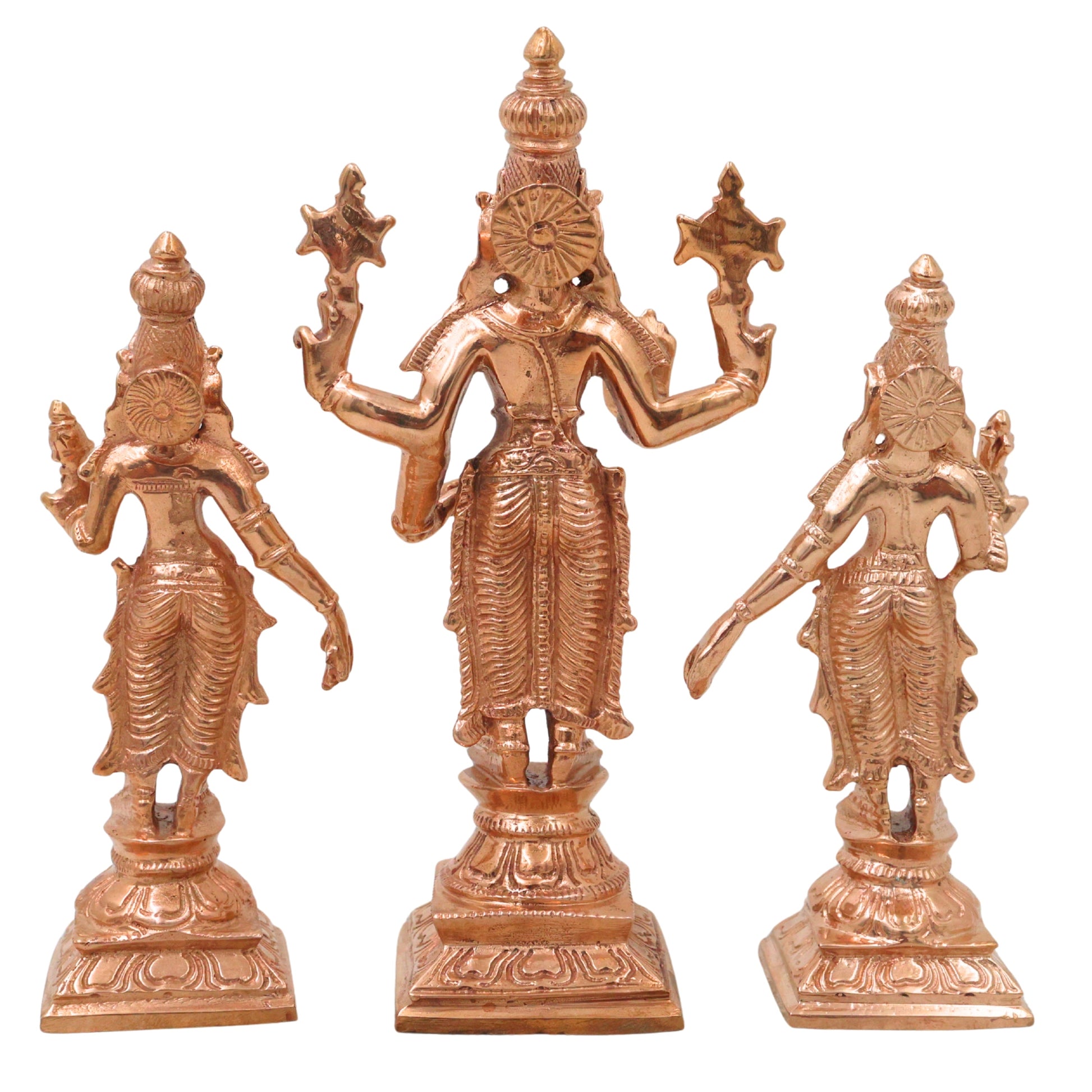 Bronze Lakshmi Narayana Vishnu With Sri Devi and Bhu Devi Idol Set Venkateswara Balaji Perumal Ranganatha Murti for Puja Mandir Home Decor Gift, Gold, 6 Inch, 1 Piece