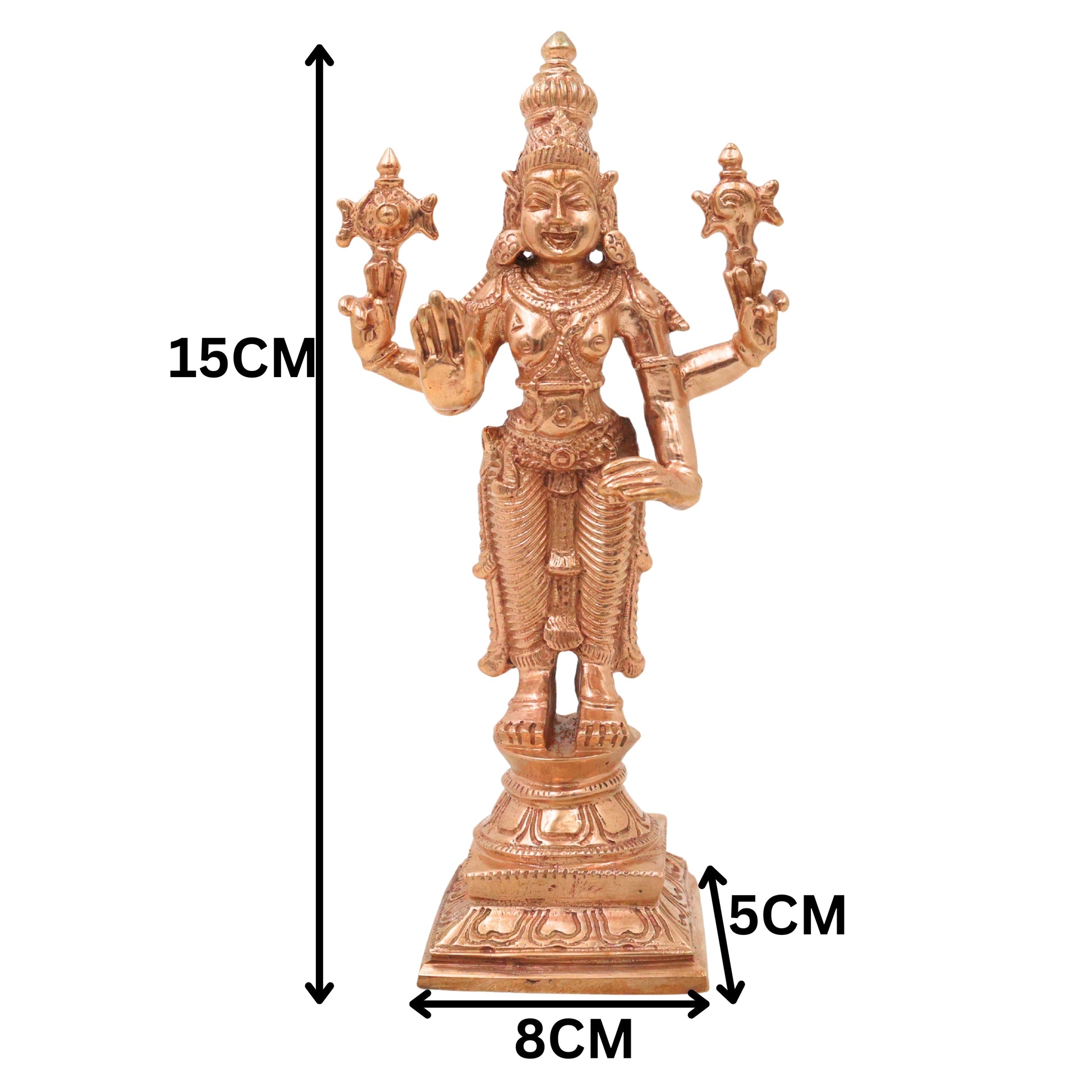 Bronze Lakshmi Narayana Vishnu With Sri Devi and Bhu Devi Idol Set Venkateswara Balaji Perumal Ranganatha Murti for Puja Mandir Home Decor Gift, Gold, 6 Inch, 1 Piece