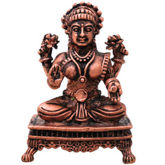 Copper Mahalakshmi Murti Lakshmi Devi Vigraha Tamra Laxmi Idol Pooja Mandir Statue Aishwarya Dhanalakshmi Gajalakshmi Narayani Decor Gift, Brown, 2.5 Inch, 1 Piece