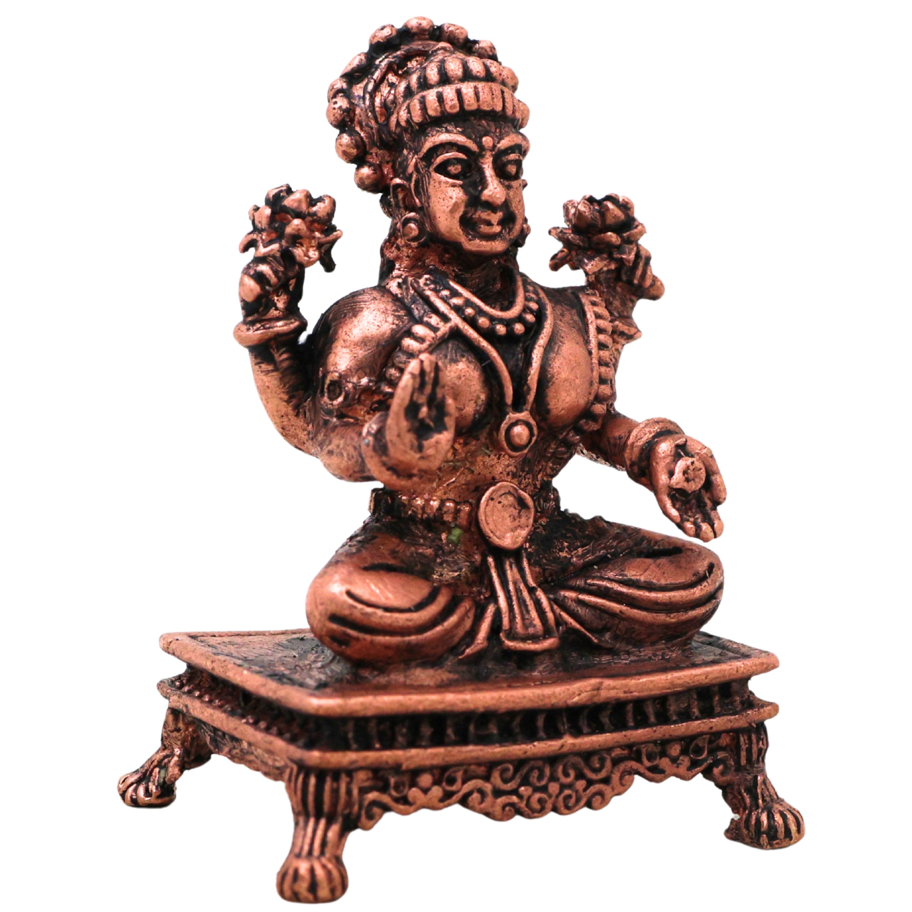Copper Mahalakshmi Murti Lakshmi Devi Vigraha Tamra Laxmi Idol Pooja Mandir Statue Aishwarya Dhanalakshmi Gajalakshmi Narayani Decor Gift, Brown, 2.5 Inch, 1 Piece