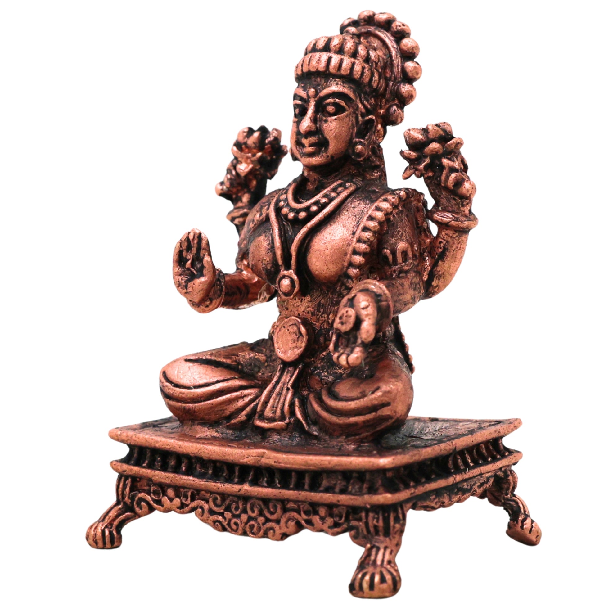Copper Mahalakshmi Murti Lakshmi Devi Vigraha Tamra Laxmi Idol Pooja Mandir Statue Aishwarya Dhanalakshmi Gajalakshmi Narayani Decor Gift, Brown, 2.5 Inch, 1 Piece