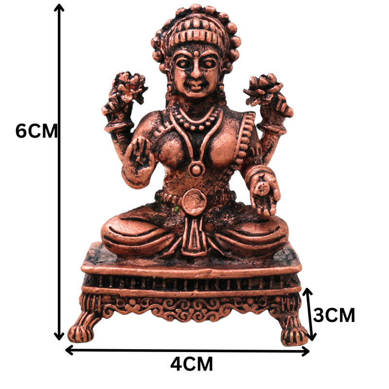 Copper Mahalakshmi Murti Lakshmi Devi Vigraha Tamra Laxmi Idol Pooja Mandir Statue Aishwarya Dhanalakshmi Gajalakshmi Narayani Decor Gift, Brown, 2.5 Inch, 1 Piece