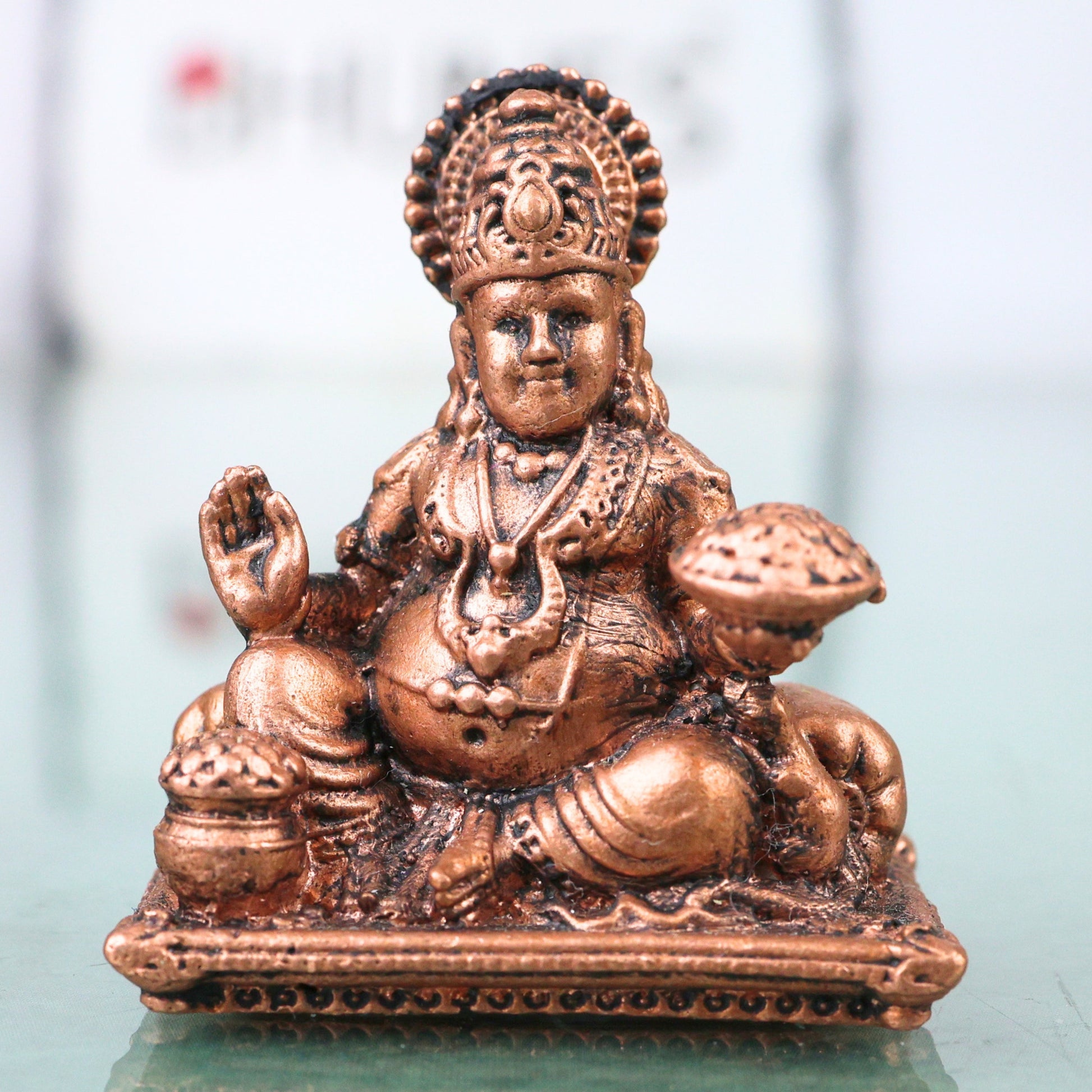 Copper Kuber Kubera Vaishravana Dhanadhipati Wealth God Murti Tamra Kubera Swami Idol Pooja Vigraham Home Decor Gift Statue, Brown, 2 Inch, 1 Piece