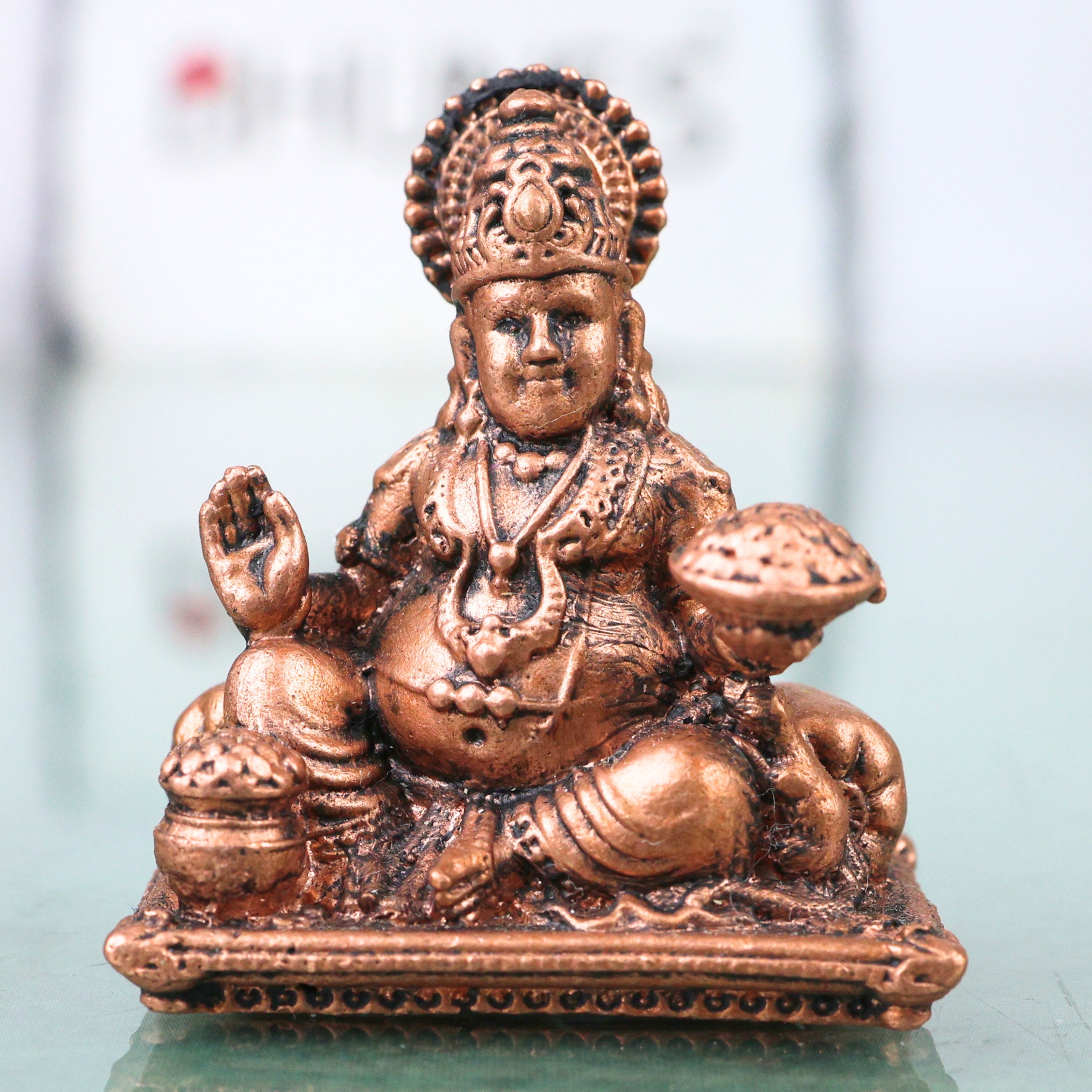 Copper Kuber Kubera Vaishravana Dhanadhipati Wealth God Murti Tamra Kubera Swami Idol Pooja Vigraham Home Decor Gift Statue, Brown, 2 Inch, 1 Piece