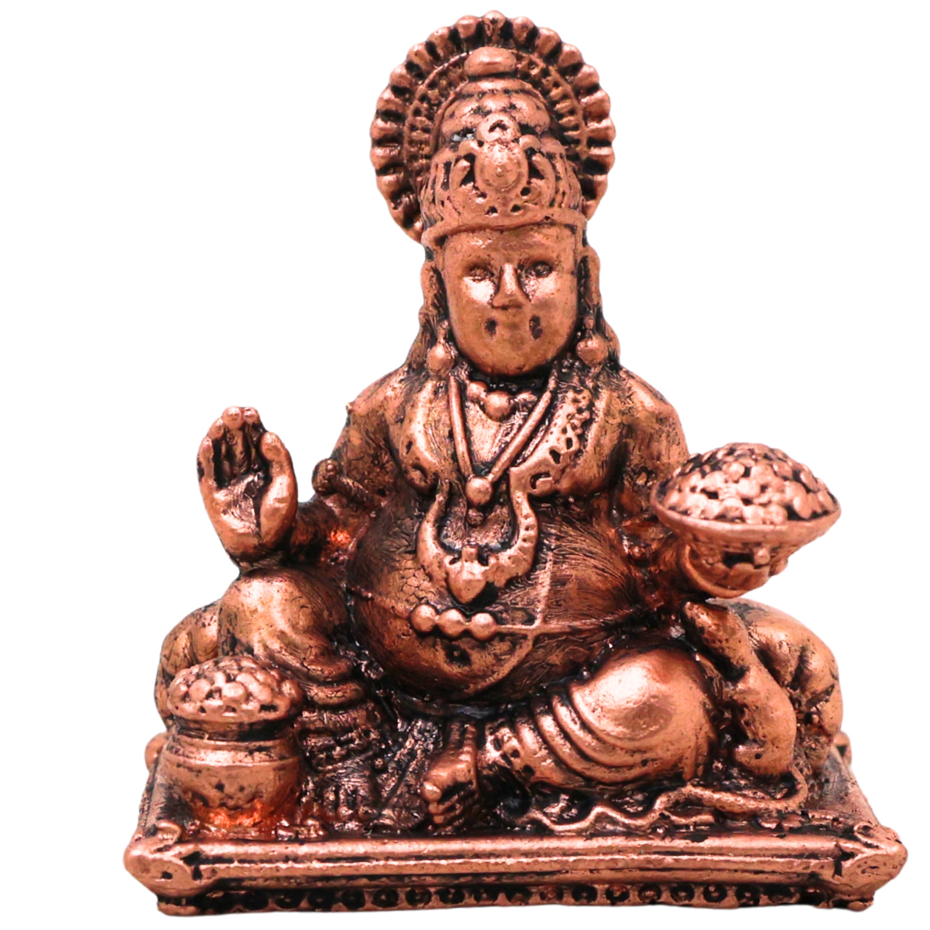 Copper Kuber Kubera Vaishravana Dhanadhipati Wealth God Murti Tamra Kubera Swami Idol Pooja Vigraham Home Decor Gift Statue, Brown, 2 Inch, 1 Piece