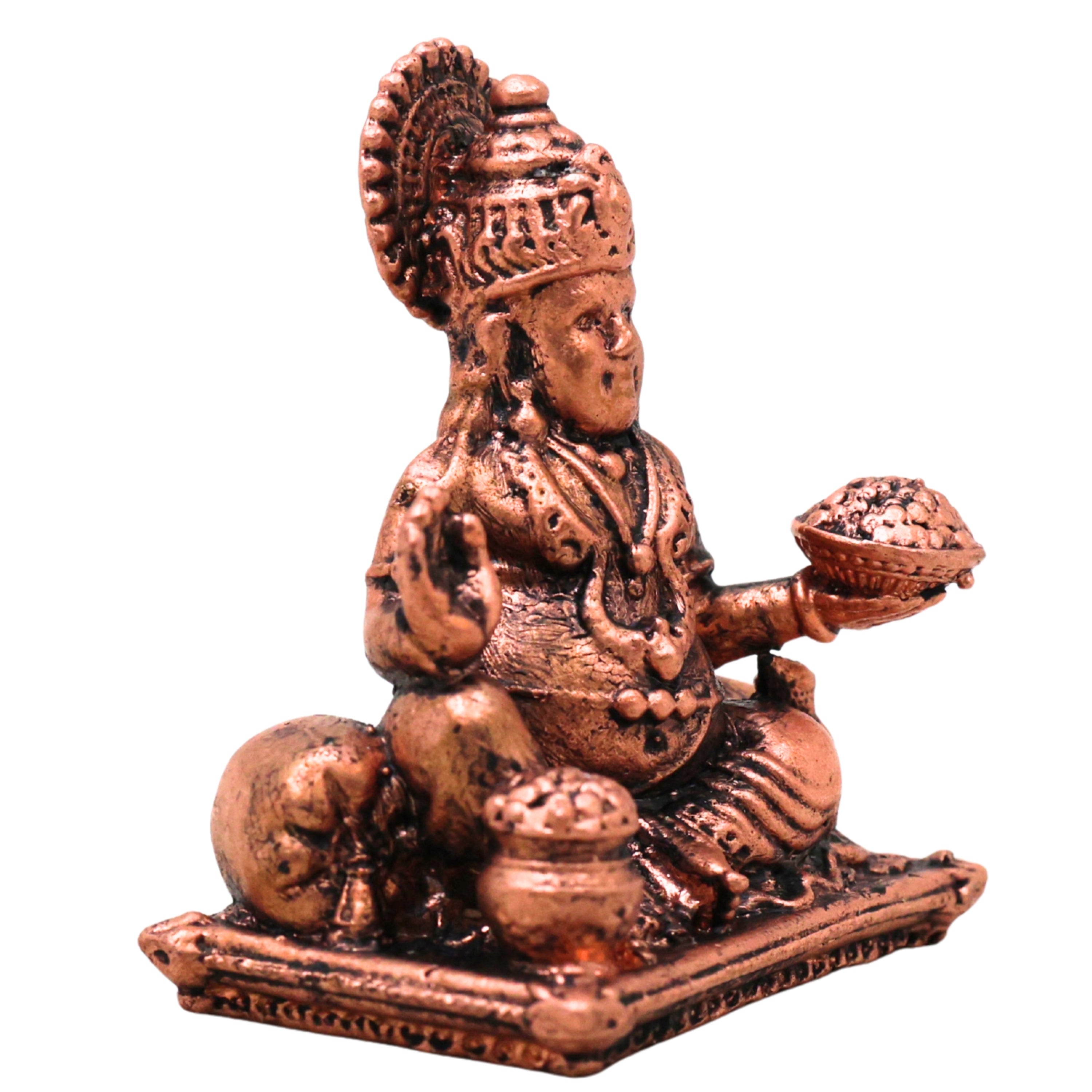 Copper Kuber Kubera Vaishravana Dhanadhipati Wealth God Murti Tamra Kubera Swami Idol Pooja Vigraham Home Decor Gift Statue, Brown, 2 Inch, 1 Piece