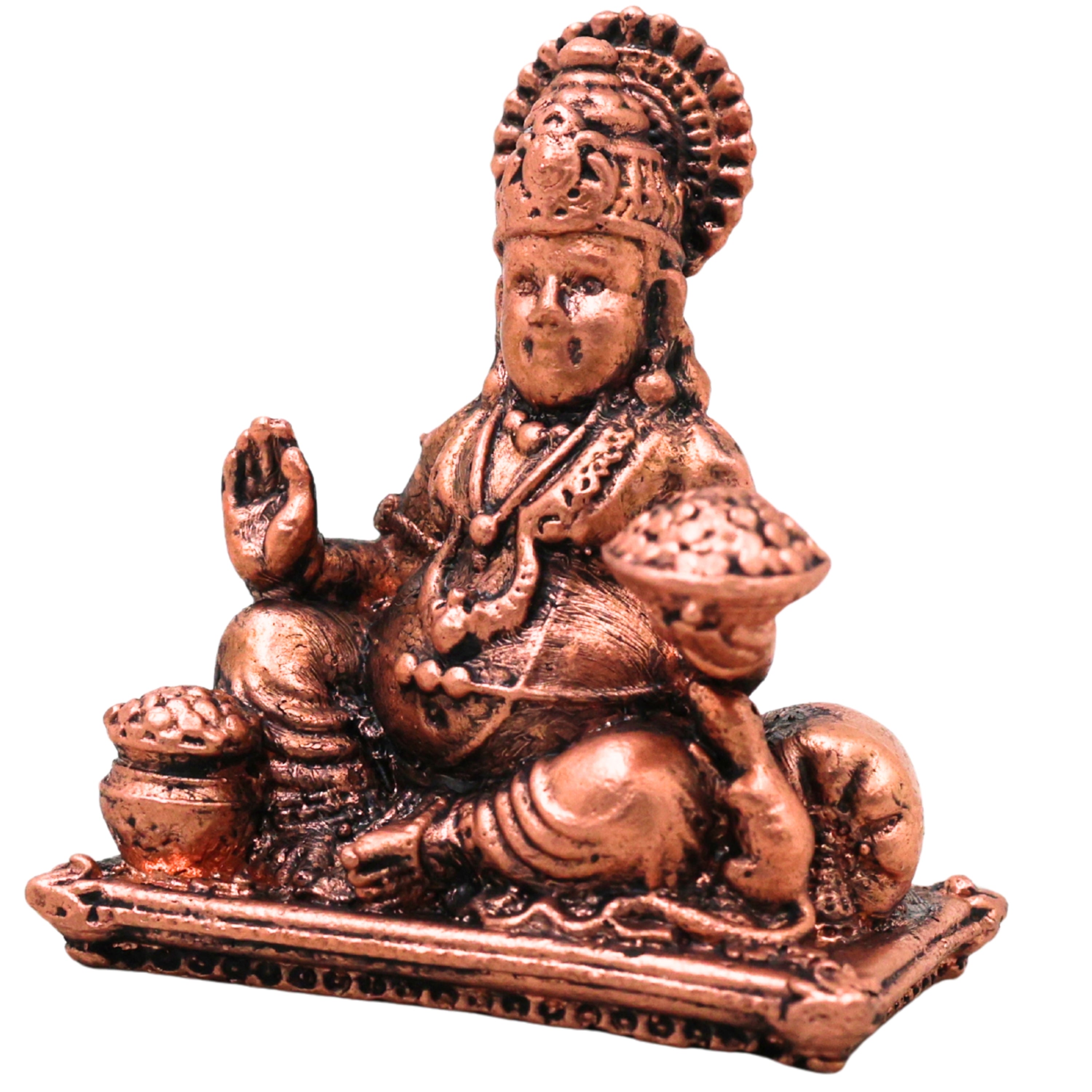 Copper Kuber Kubera Vaishravana Dhanadhipati Wealth God Murti Tamra Kubera Swami Idol Pooja Vigraham Home Decor Gift Statue, Brown, 2 Inch, 1 Piece