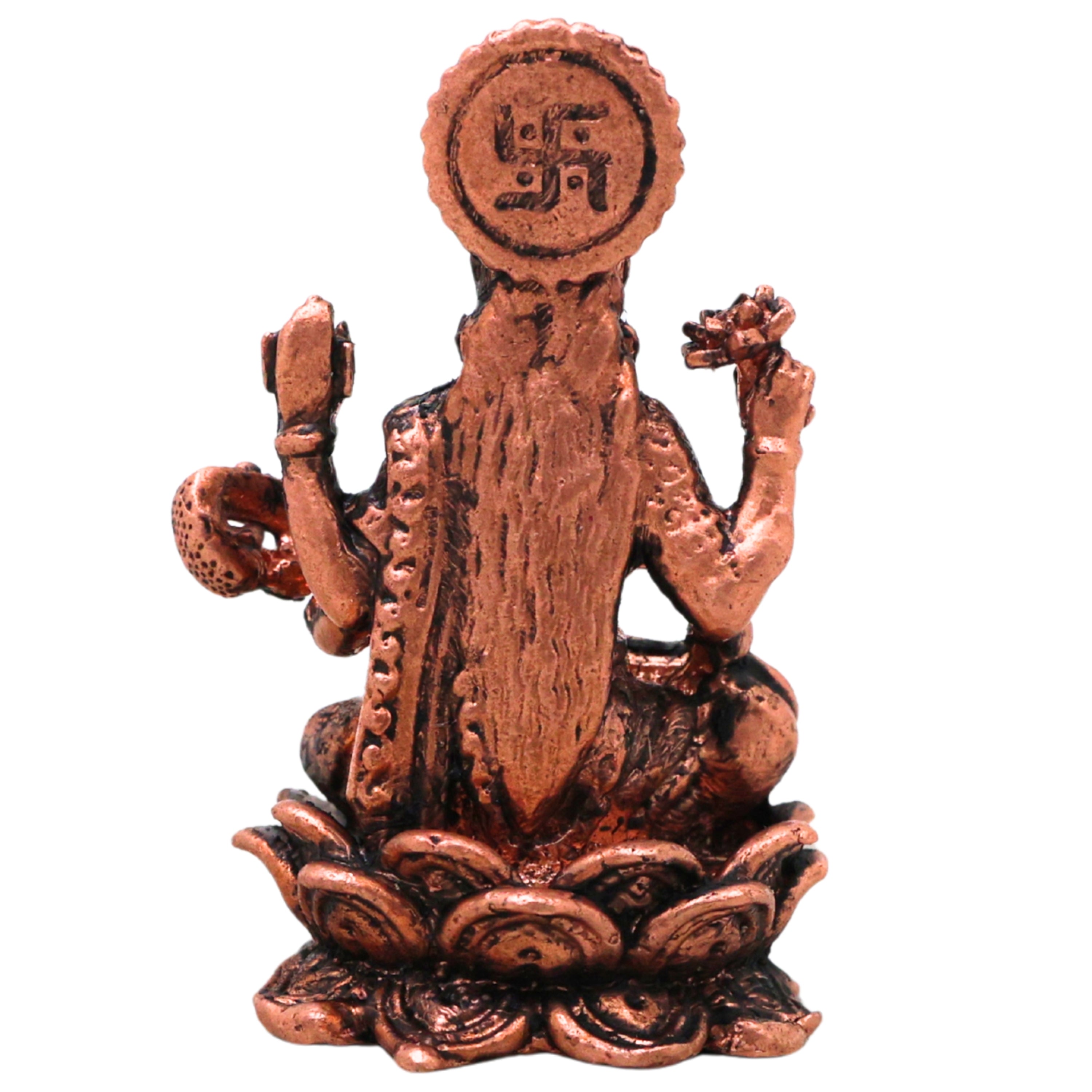 Copper Saraswati Murti Sharada Vagdevi Veenavadini Vidya Devi Idol for Pooja Mandir Home Decor, Brown, 2 Inch, 1 Piece