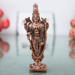 Copper Venkateshwara Balaji Srinivasa Tirupati Balaji Govinda Murti Idol for Pooja Decor Gift, Brown, 3 Inch, 1 Piece