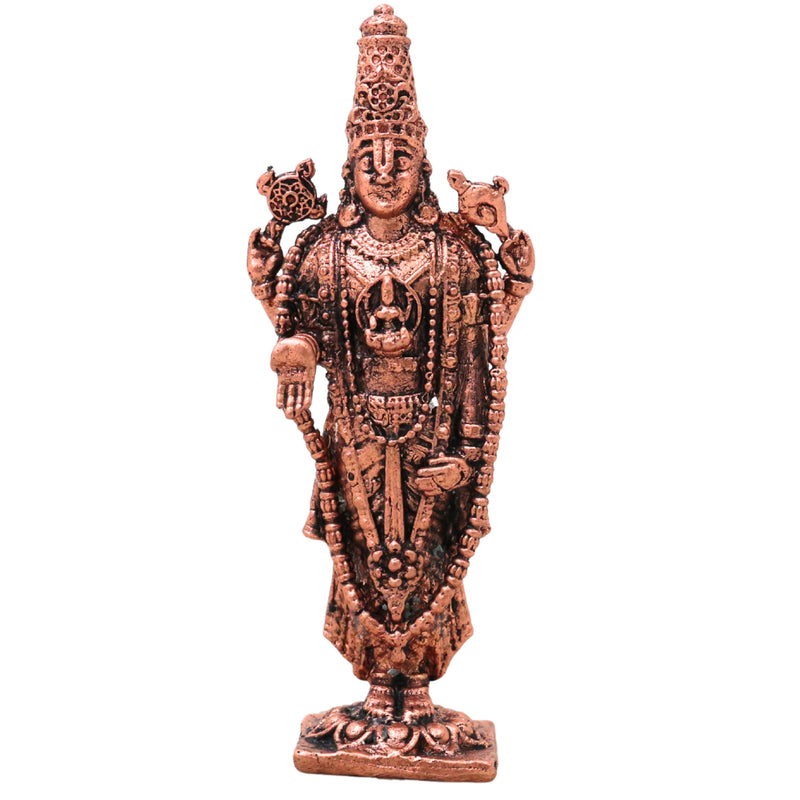 Copper Venkateshwara Balaji Srinivasa Tirupati Balaji Govinda Murti Idol for Pooja Decor Gift, Brown, 3 Inch, 1 Piece