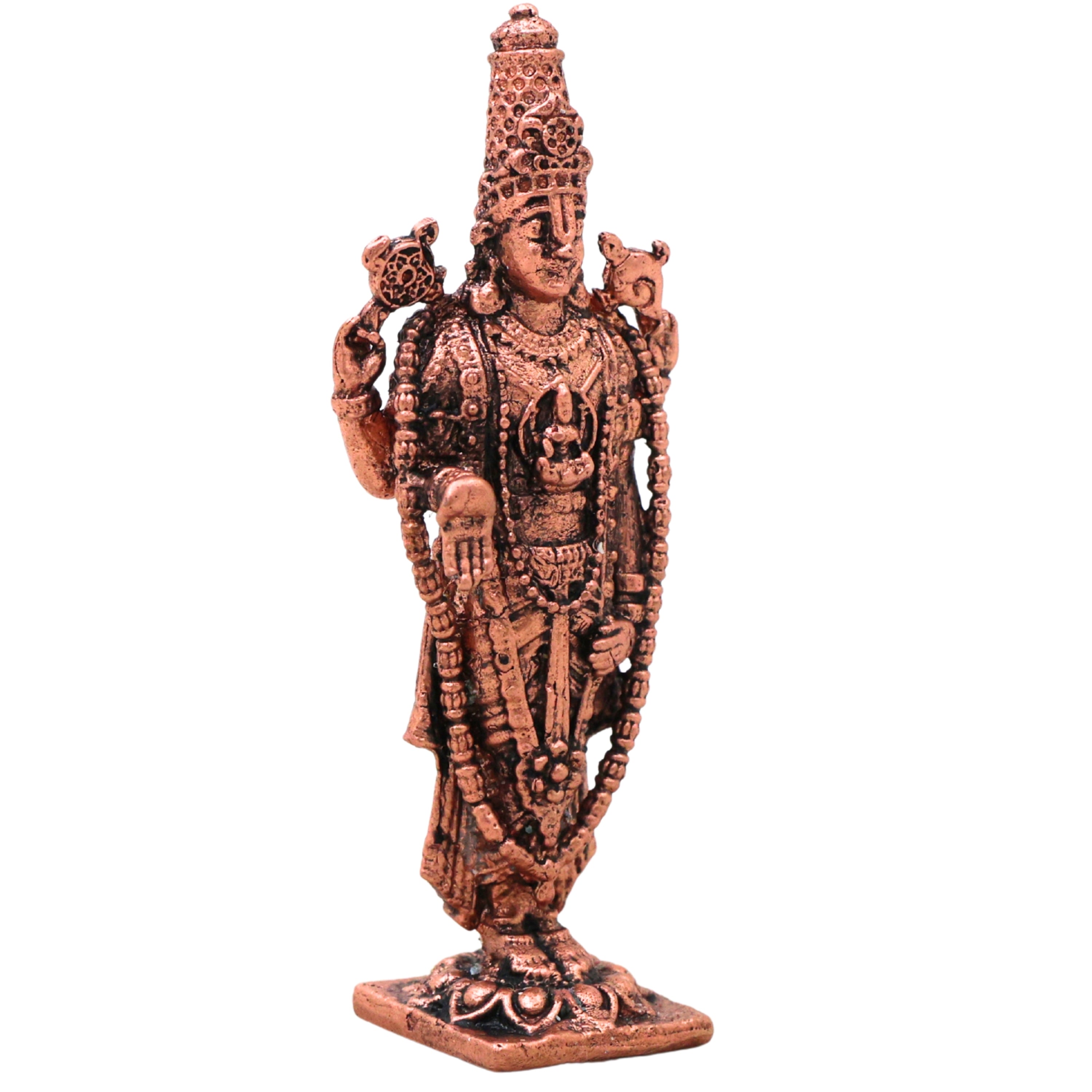 Copper Venkateshwara Balaji Srinivasa Tirupati Balaji Govinda Murti Idol for Pooja Decor Gift, Brown, 3 Inch, 1 Piece