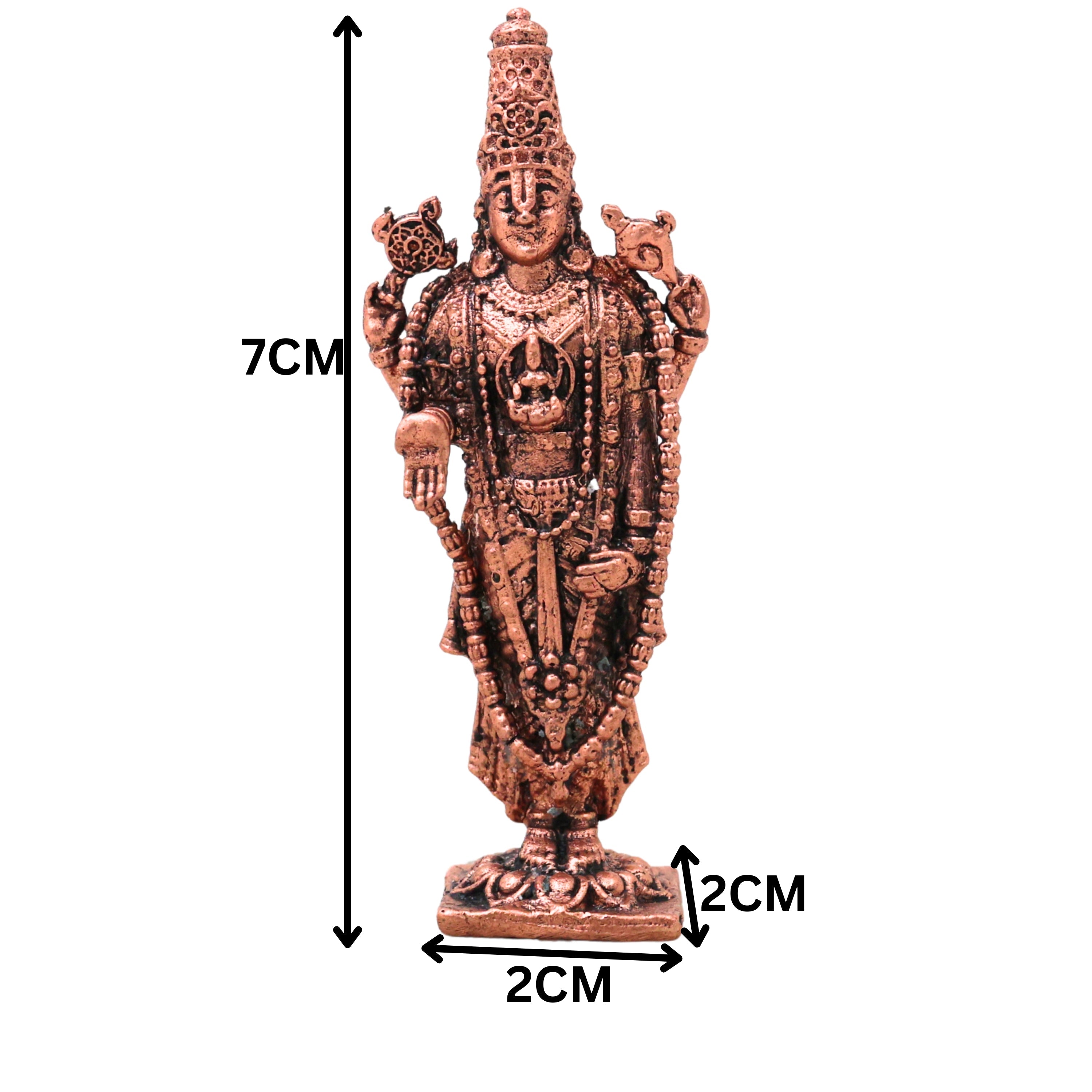 Copper Venkateshwara Balaji Srinivasa Tirupati Balaji Govinda Murti Idol for Pooja Decor Gift, Brown, 3 Inch, 1 Piece