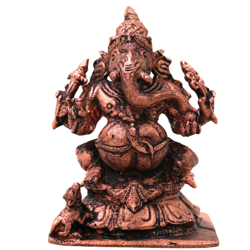Copper Ganesha Idol Tamra Ganpati Vinayaka Murti Vighneshwar Pillaiyar Statue for Pooja Home Decor Gift, Brown, 3 Inch, 1 Piece