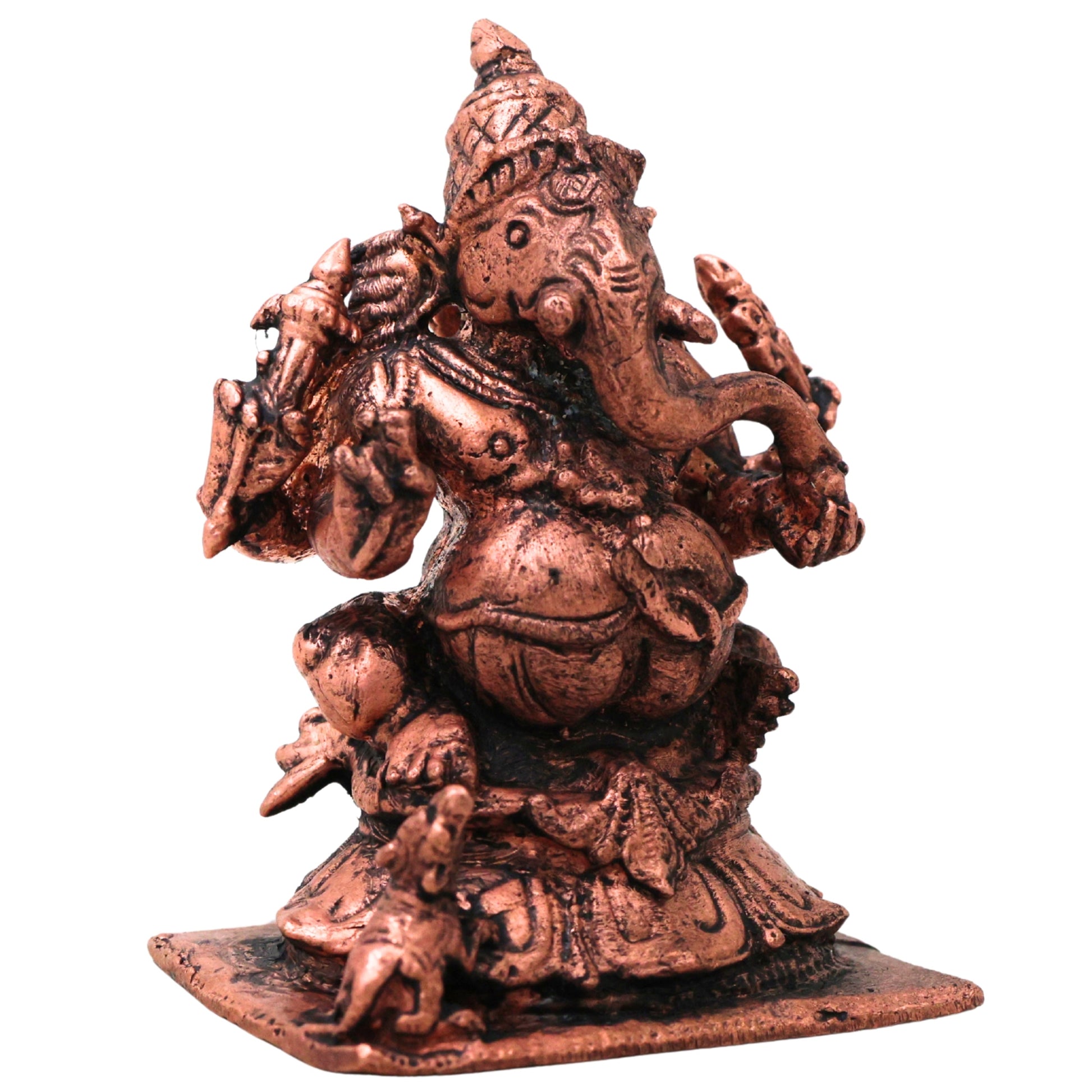 Copper Ganesha Idol Tamra Ganpati Vinayaka Murti Vighneshwar Pillaiyar Statue for Pooja Home Decor Gift, Brown, 3 Inch, 1 Piece