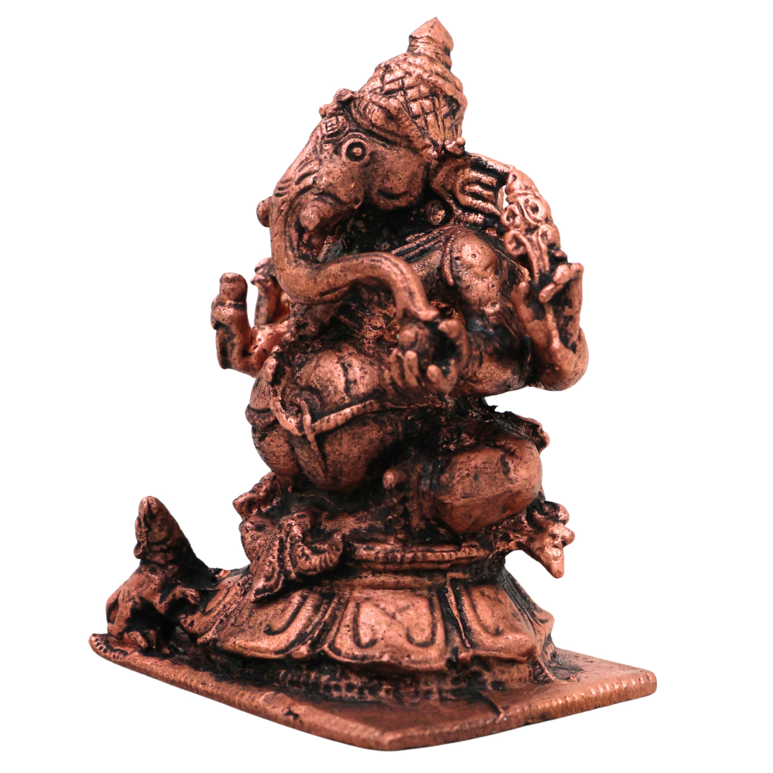 Copper Ganesha Idol Tamra Ganpati Vinayaka Murti Vighneshwar Pillaiyar Statue for Pooja Home Decor Gift, Brown, 3 Inch, 1 Piece