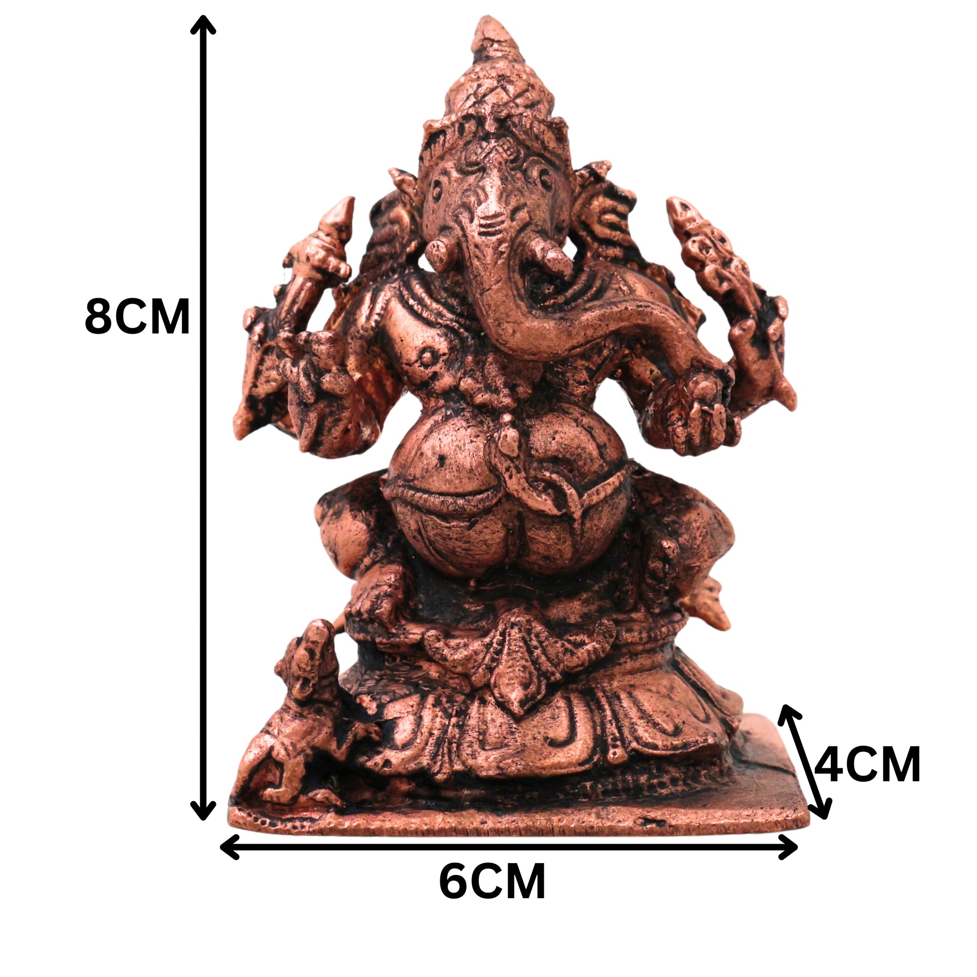 Copper Ganesha Idol Tamra Ganpati Vinayaka Murti Vighneshwar Pillaiyar Statue for Pooja Home Decor Gift, Brown, 3 Inch, 1 Piece