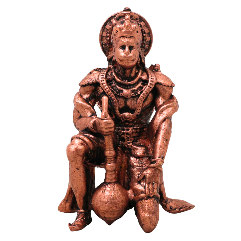 Copper Hanuman Idol Bajrangbali Anjaneya Pavanputra Sankatmochan Tamra Murti for Puja Mandir Home Decor Gift, Brown, 3 Inch, 1 Piece