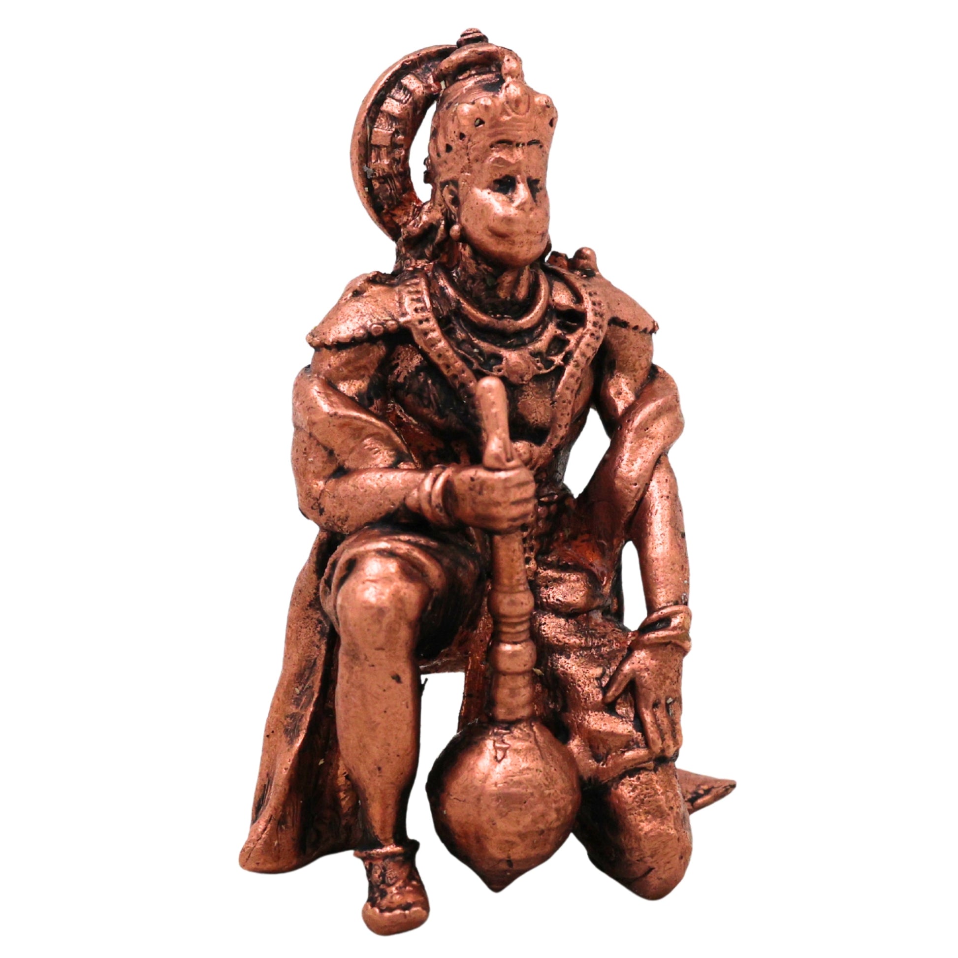 Copper Hanuman Idol Bajrangbali Anjaneya Pavanputra Sankatmochan Tamra Murti for Puja Mandir Home Decor Gift, Brown, 3 Inch, 1 Piece