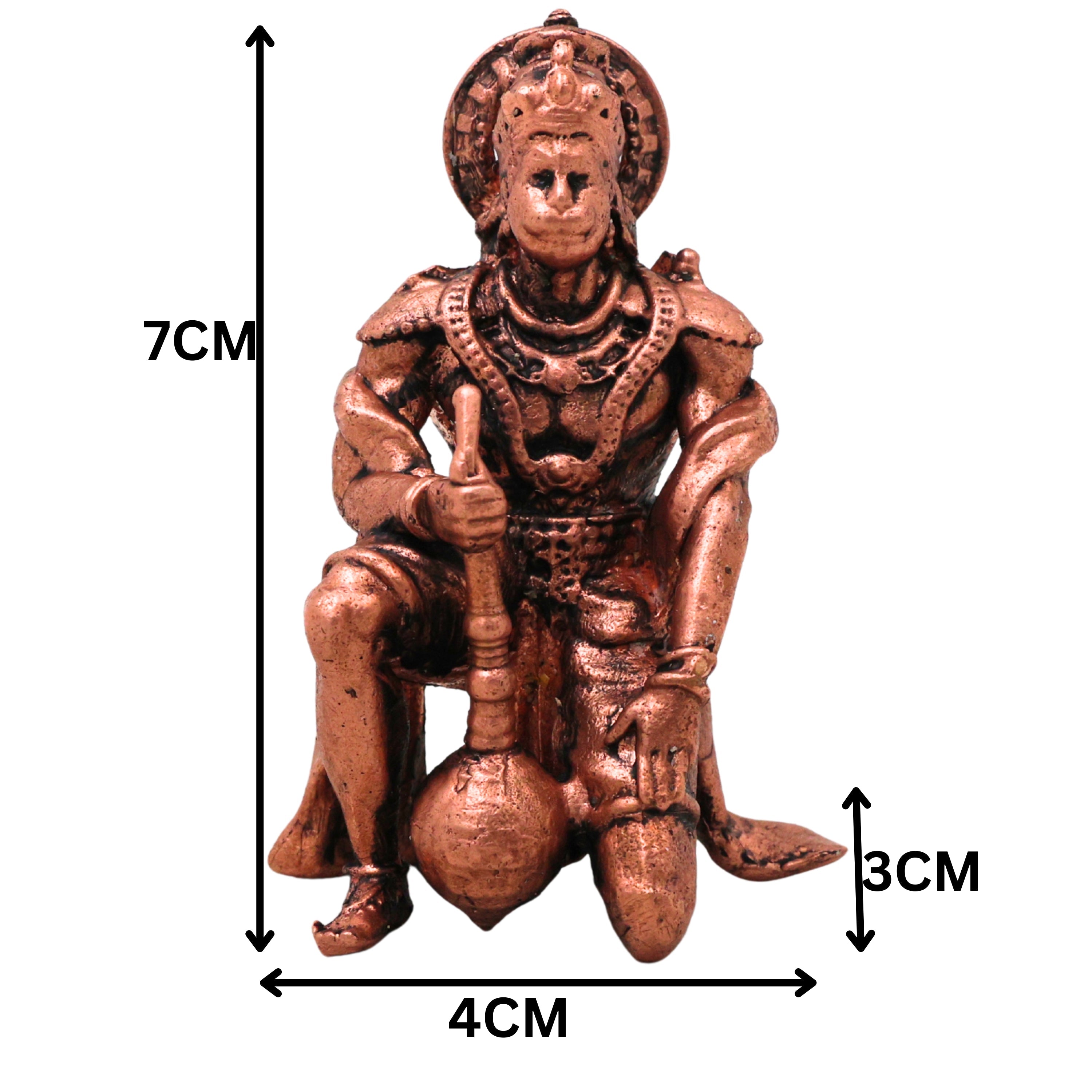 Copper Hanuman Idol Bajrangbali Anjaneya Pavanputra Sankatmochan Tamra Murti for Puja Mandir Home Decor Gift, Brown, 3 Inch, 1 Piece