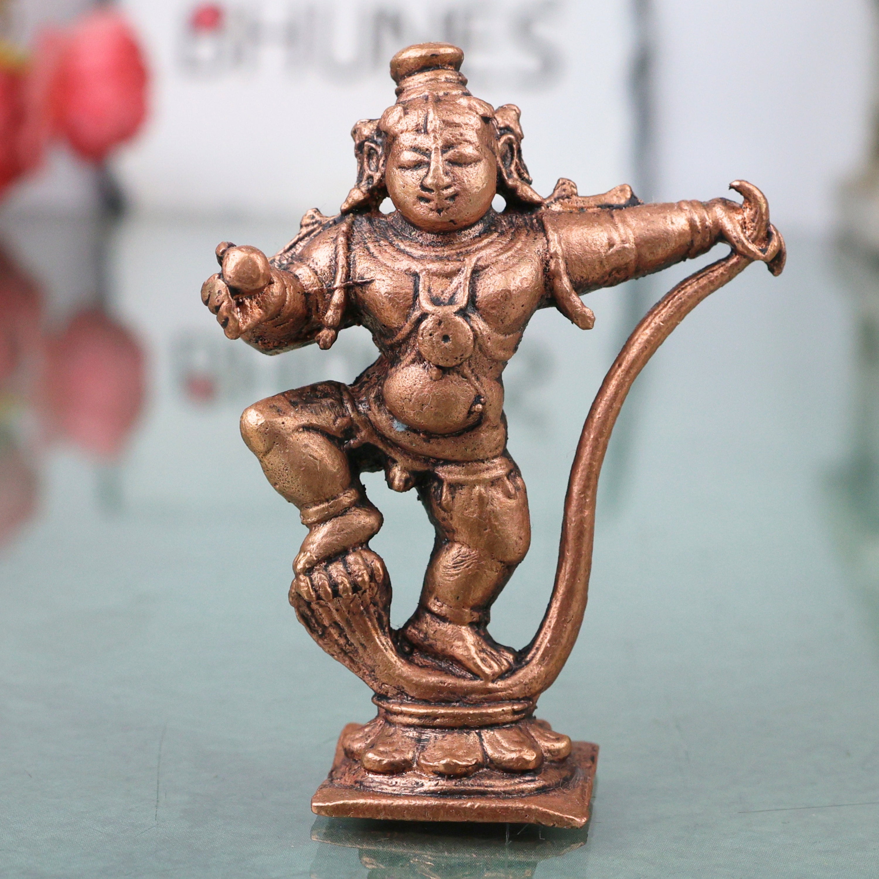 Copper Laddu Gopal Sheshnag Idol Bal Krishna Ananta Shesha Murti Puja Vigraha Statue Home Decor Gift, Brown, 3 Inch, 1 Piece