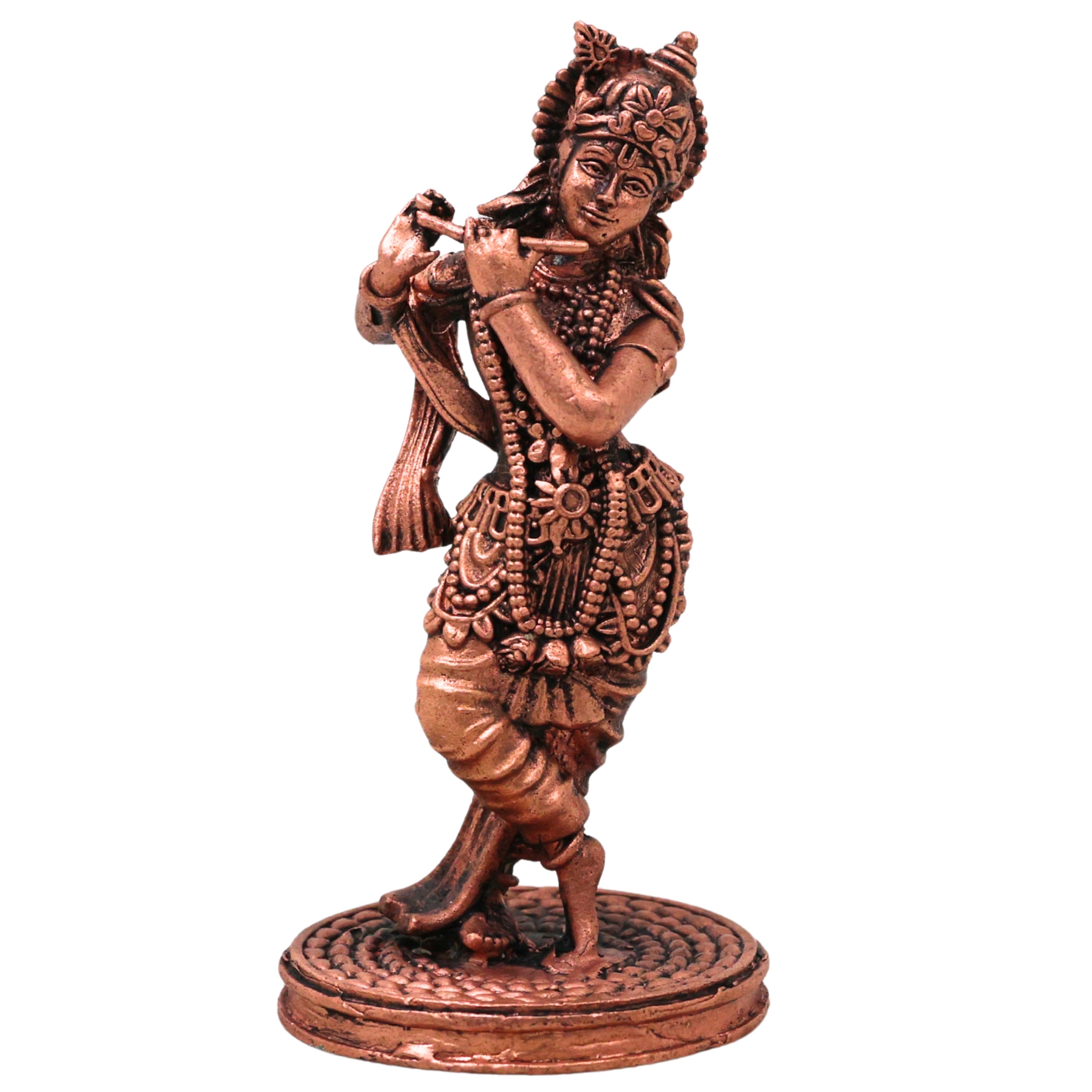 Copper Krishna Idol Tamra Vigraham Murti Gopala Govinda Kanhaiya Murlidhar Shyamsundar Statue for Pooja Home Decor, Brown, 3 Inch, 1 Piece