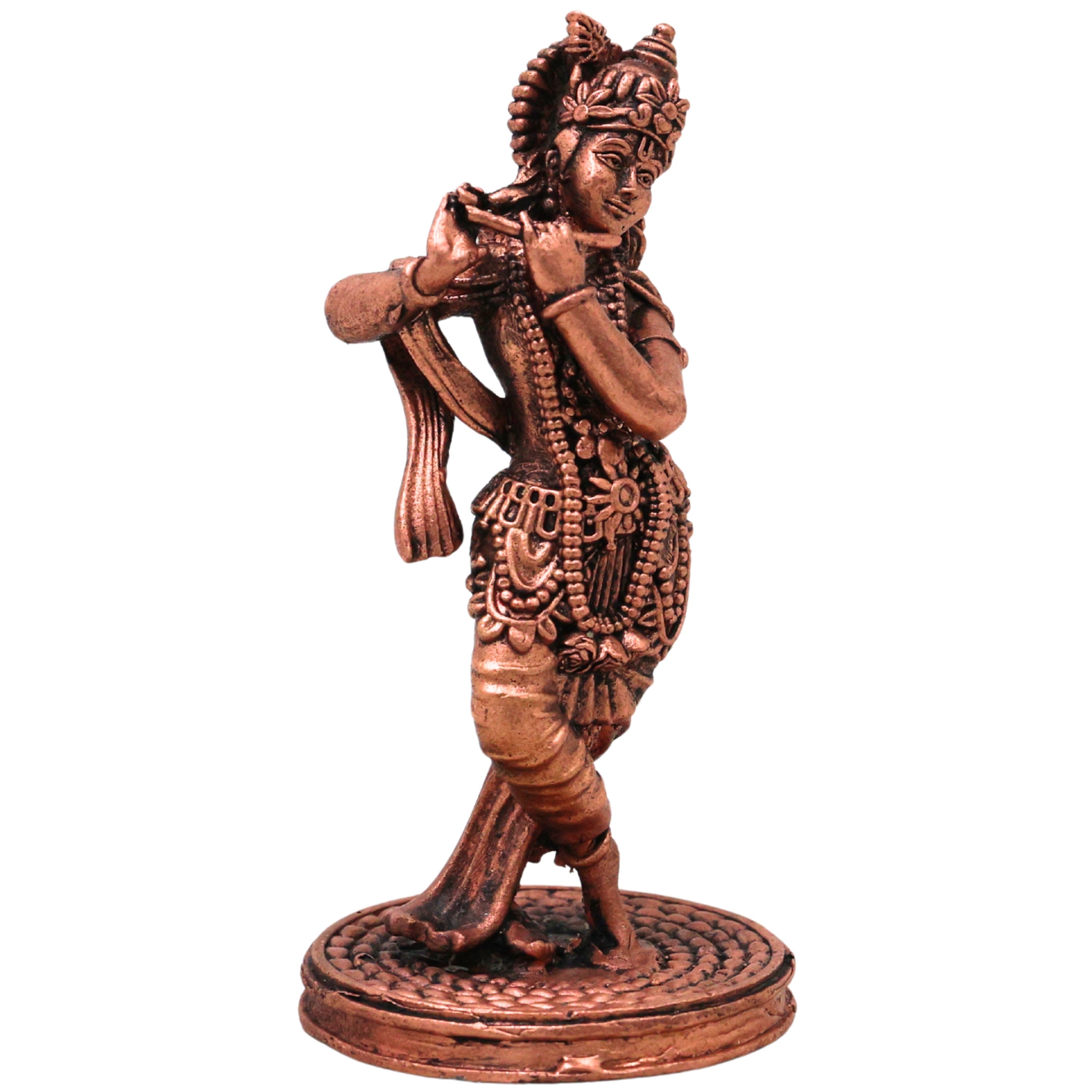 Copper Krishna Idol Tamra Vigraham Murti Gopala Govinda Kanhaiya Murlidhar Shyamsundar Statue for Pooja Home Decor, Brown, 3 Inch, 1 Piece