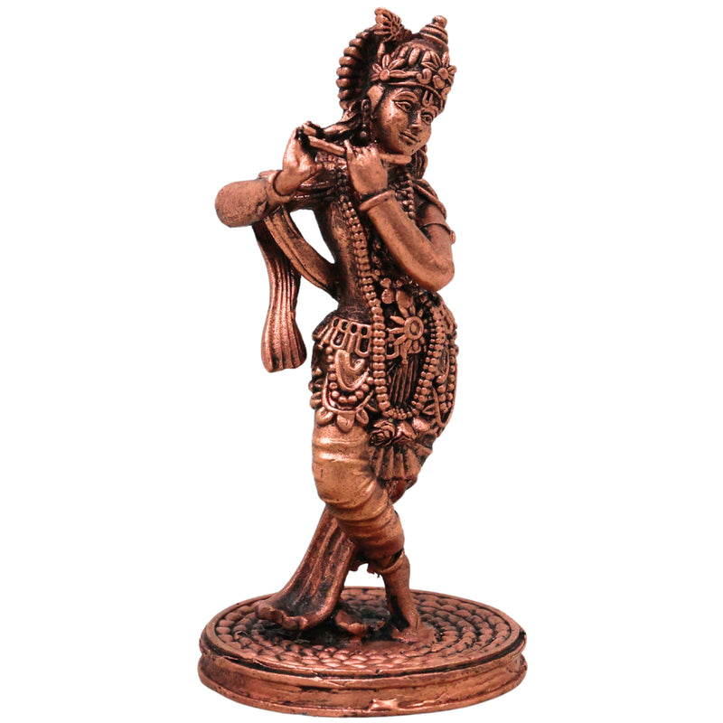 Copper Krishna Idol Tamra Vigraham Murti Gopala Govinda Kanhaiya Murlidhar Shyamsundar Statue for Pooja Home Decor, Brown, 3 Inch, 1 Piece