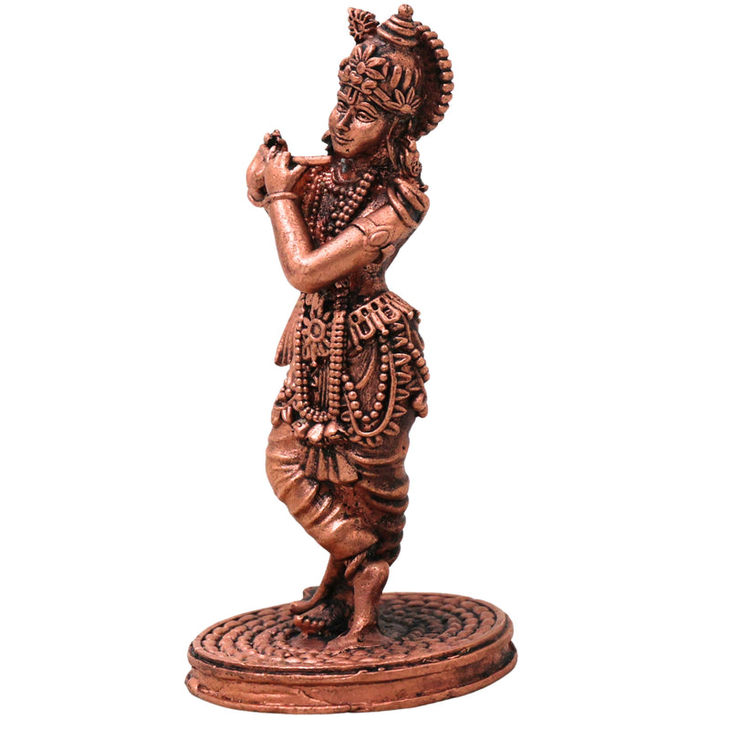 Copper Krishna Idol Tamra Vigraham Murti Gopala Govinda Kanhaiya Murlidhar Shyamsundar Statue for Pooja Home Decor, Brown, 3 Inch, 1 Piece