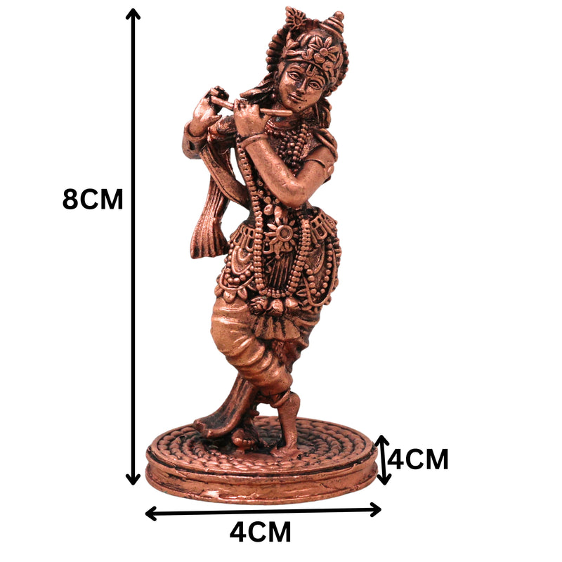 Copper Krishna Idol Tamra Vigraham Murti Gopala Govinda Kanhaiya Murlidhar Shyamsundar Statue for Pooja Home Decor, Brown, 3 Inch, 1 Piece