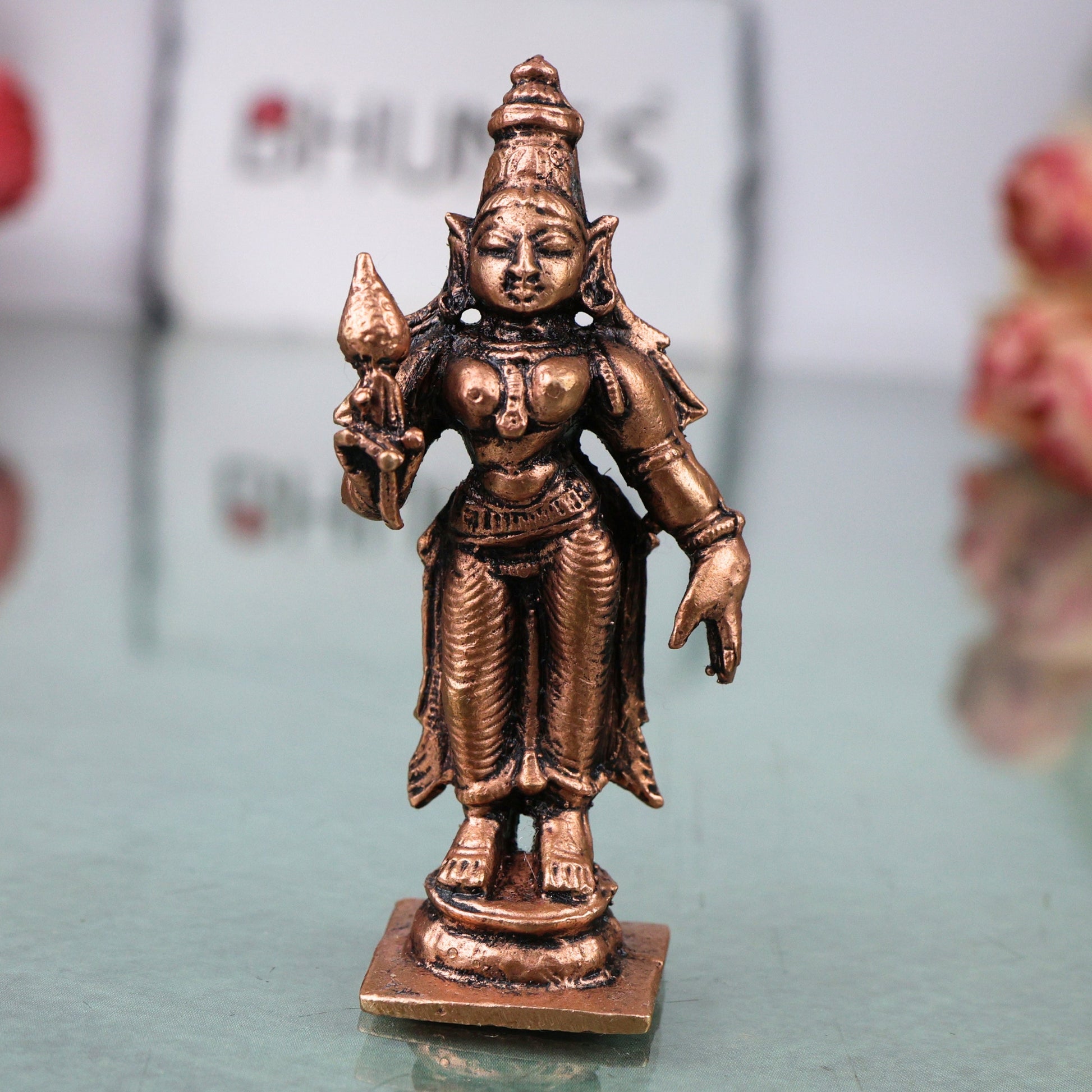 Copper Sri Devi Mahalakshmi Lakshmi Padmavati Andal Idol Murti Pooja Decor, Brown, 3 Inch, 1 Piece