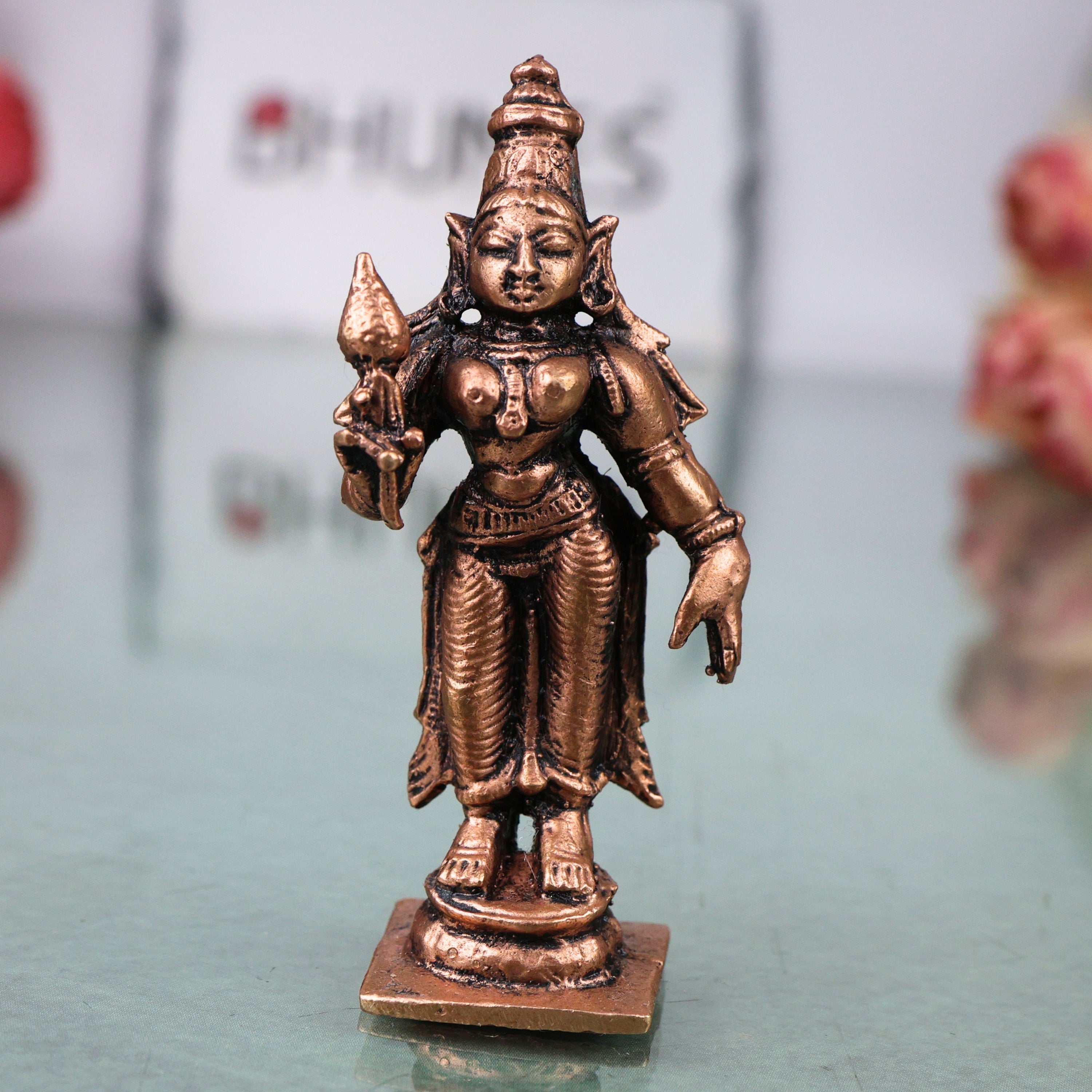 Copper Sri Devi Mahalakshmi Lakshmi Padmavati Andal Idol Murti Pooja Decor, Brown, 3 Inch, 1 Piece